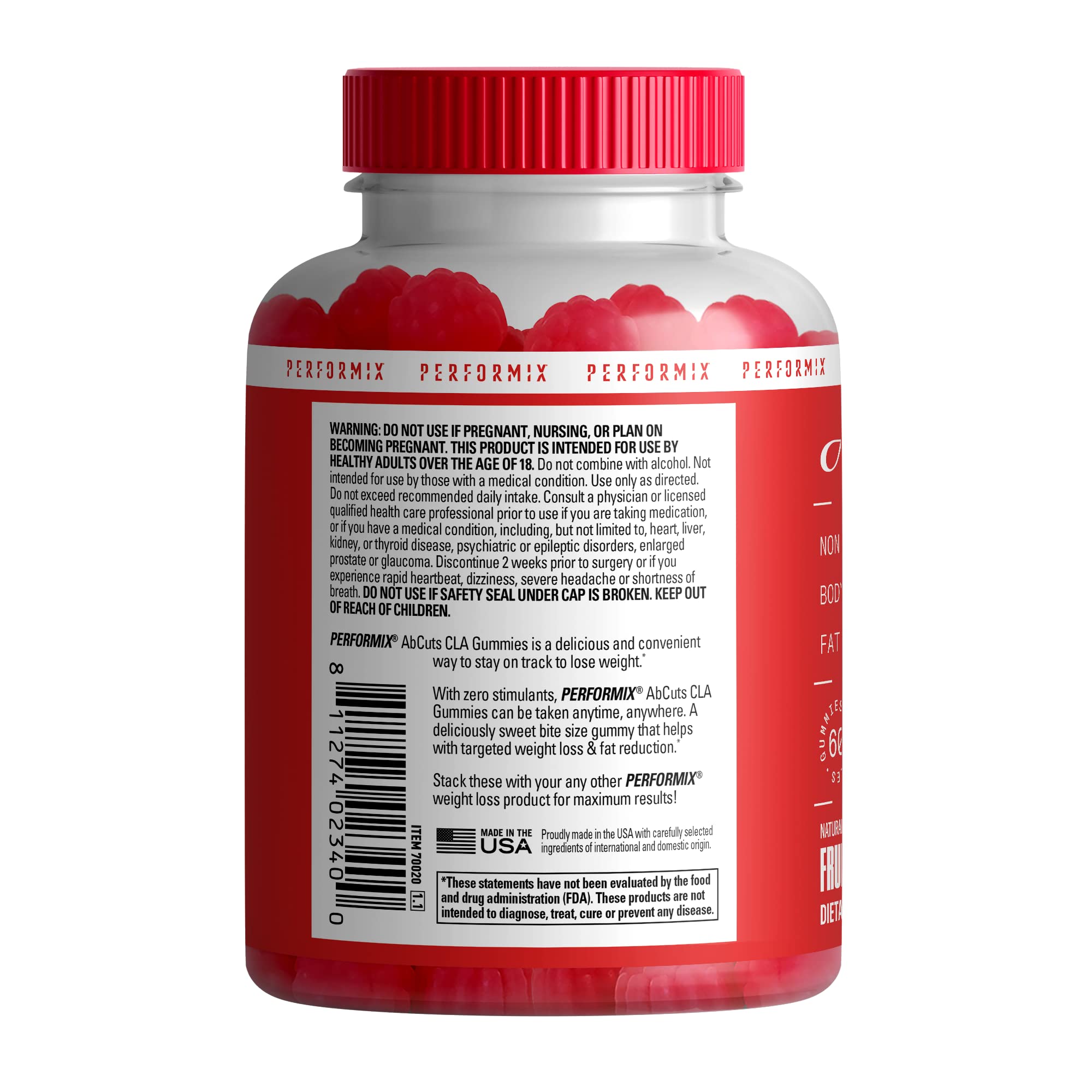 PERFORMIX AbCuts CLA Gummies - 60 Gummies, Fruit Punch - Non-Stimulant PERFORMIX