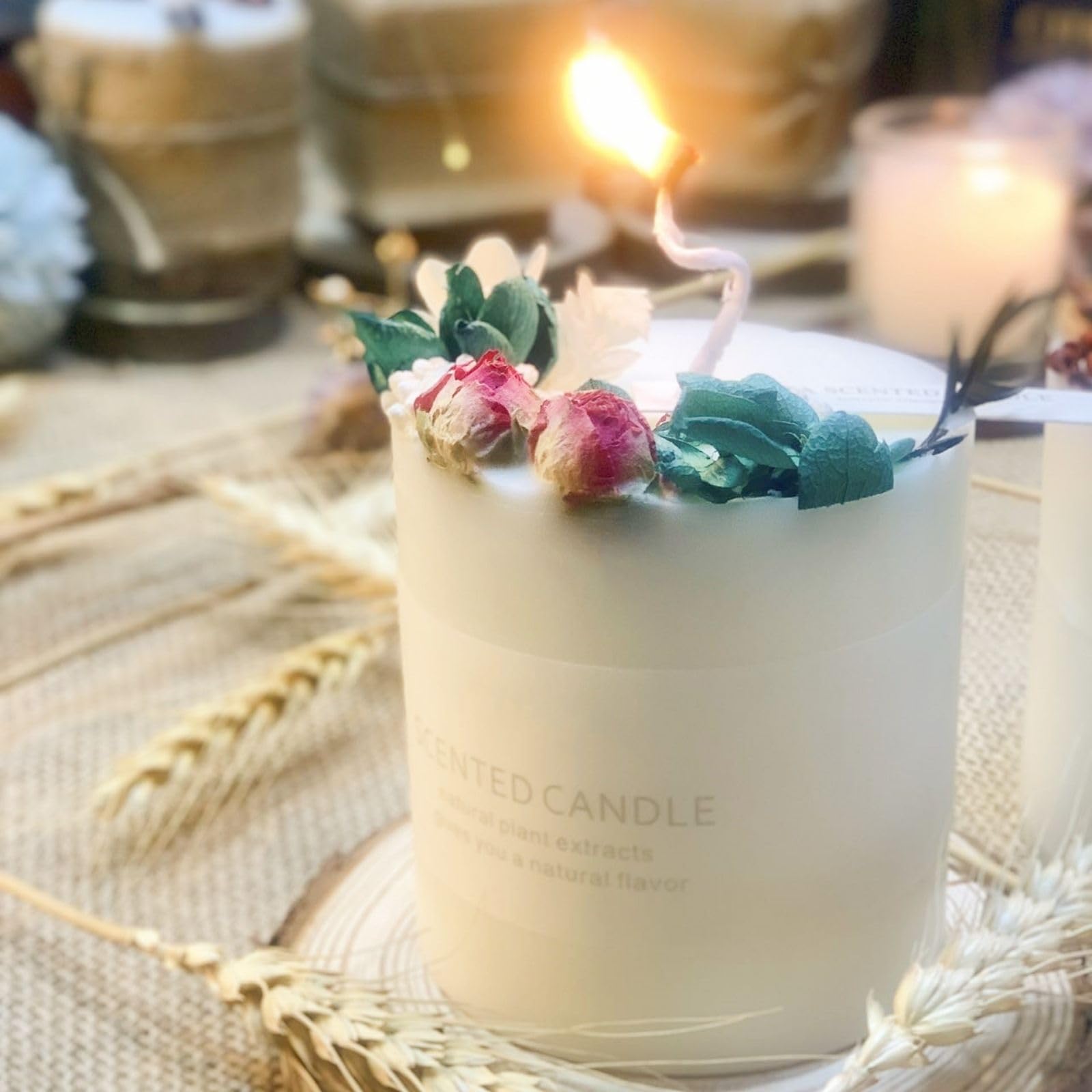 Natural Soy Scented Pillar Candles with Glass, Classic 10 oz Luxury Non Toxic White Bathroom Candle uniqicon