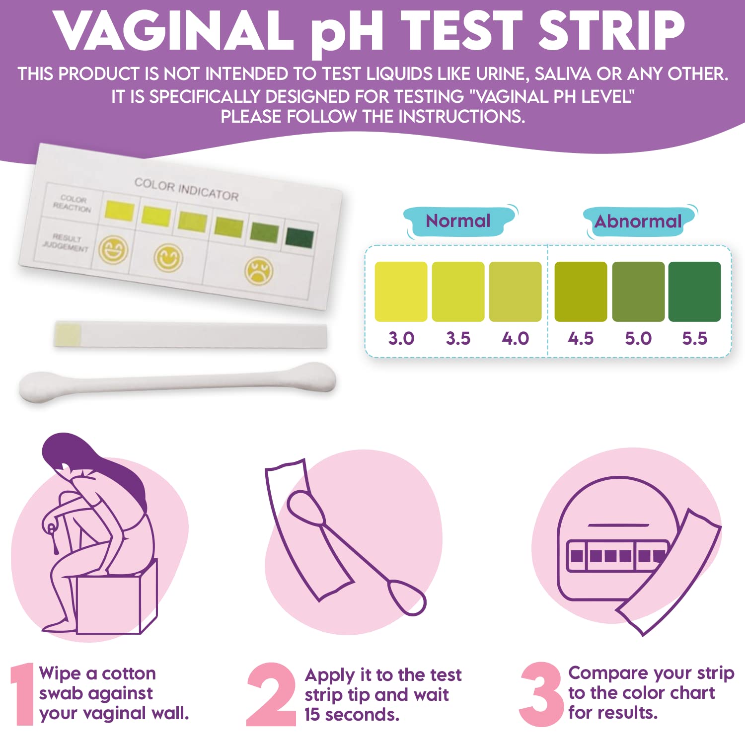 EcoBlossom Vaginal pH Test Strips for Women - Check pH Balance - Monitor Bacterial Vaginosis EcoBlossom