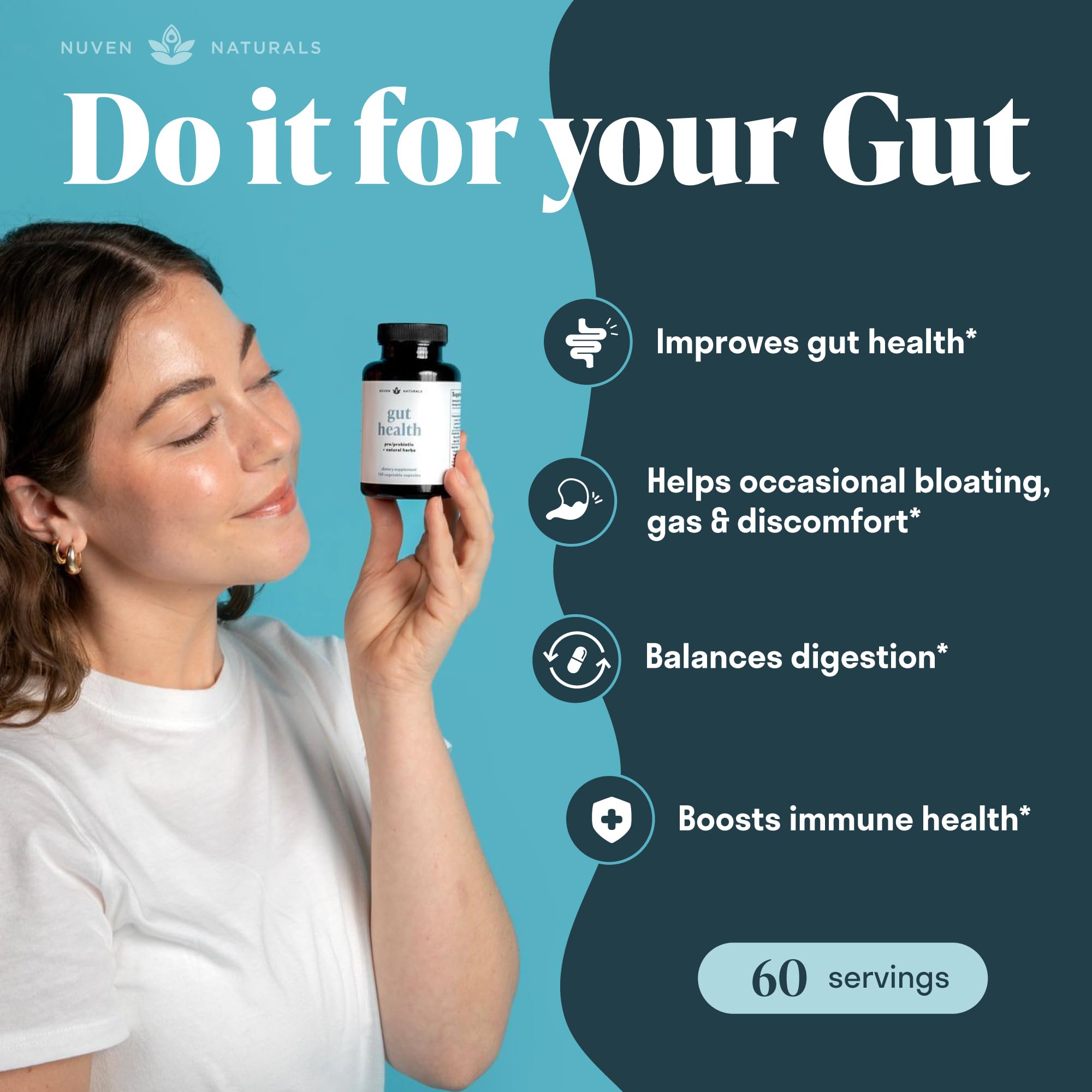Nuven Naturals All-in-One Gut Health w/Probiotics, Prebiotics, Digestion-Supporting Nuven Naturals