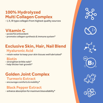Doctor's Recipes Multi Collagen Complex with Golden Turmeric, Vitamin C, Biotin, Hyaluronic