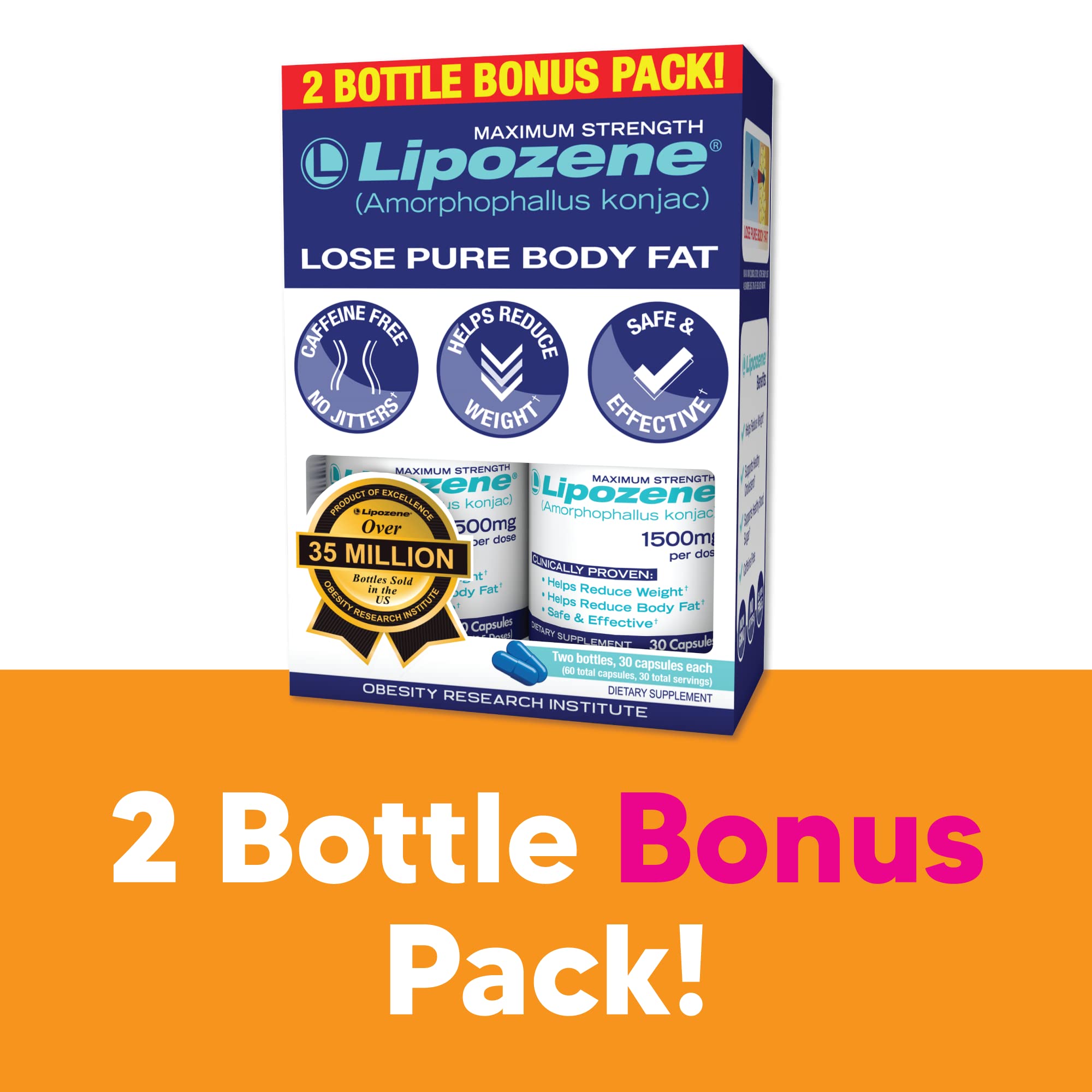 Lipozene Diet Pills - Weight Loss Supplement - Appetite Control - Two Bottles of 30 Capsules Lipozene