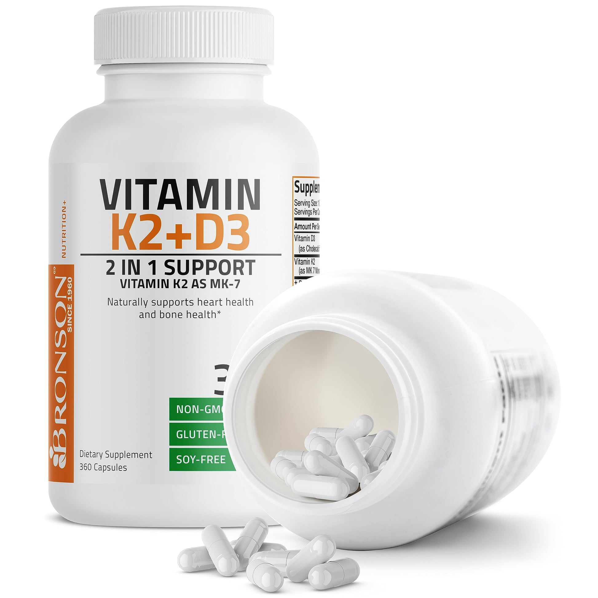 Bronson Vitamin K2 (MK7) with D3 Supplement Non-GMO Formula 5000 IU Vitamin D3 Bronson