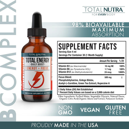 Extra Strength Vitamin B Complex Drops- B Vitamins B12, B6, B3- Vegan and Non GMO
