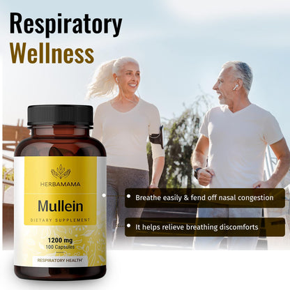 HERBAMAMA Mullein Leaf Capsules Respiratory Health - Organic Mullein Leaf Extract