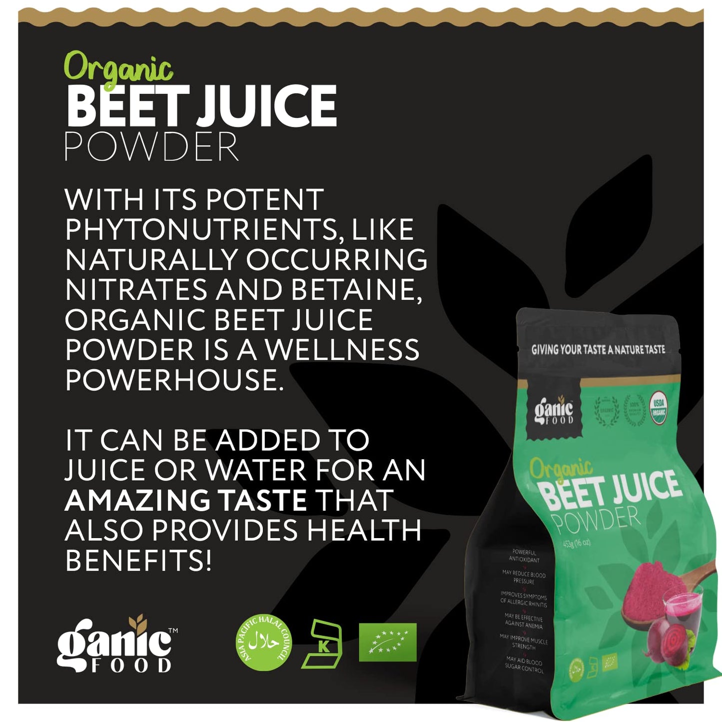 Ganic Food Organic Beet Root Juice Powder, 16 Ounces