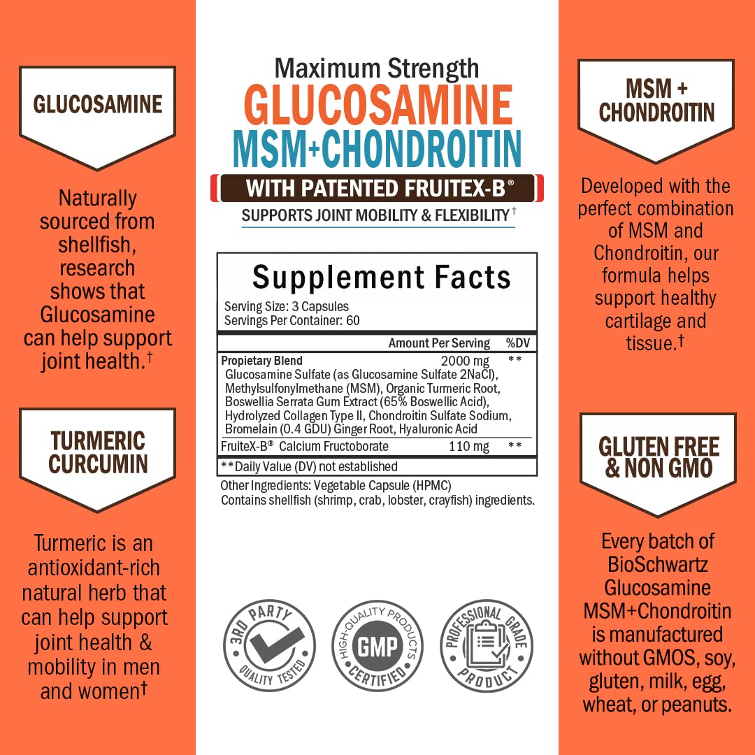 Glucosamine Chondroitin MSM 2110mg - Joint Support Supplement with Turmeric BioSchwartz