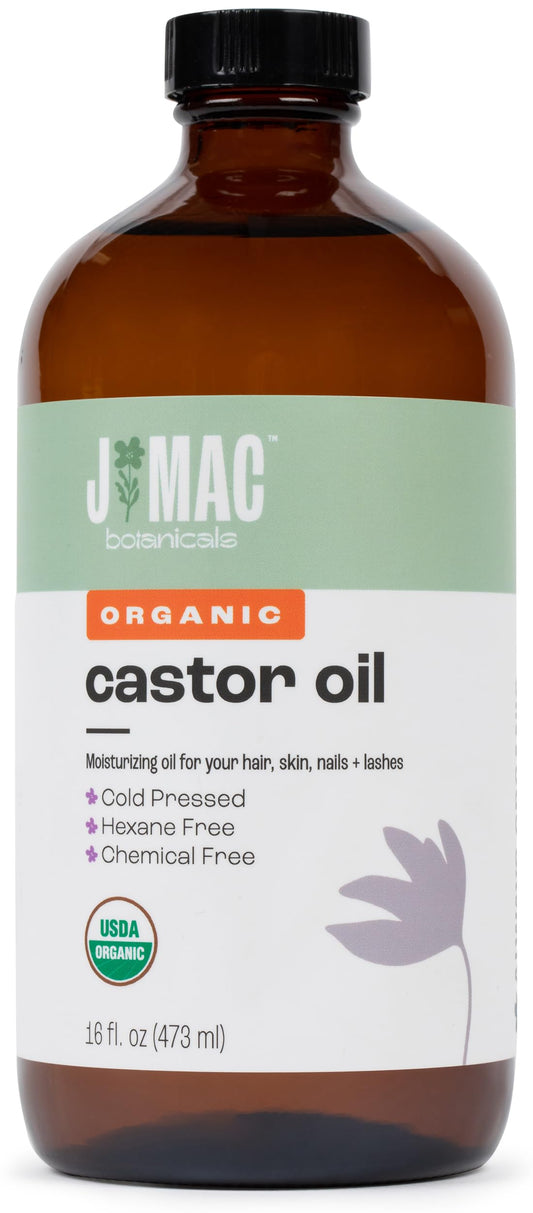 J MAC BOTANICALS, Organic Castor Oil Cold Pressed (Glass Bottle, 16 oz)