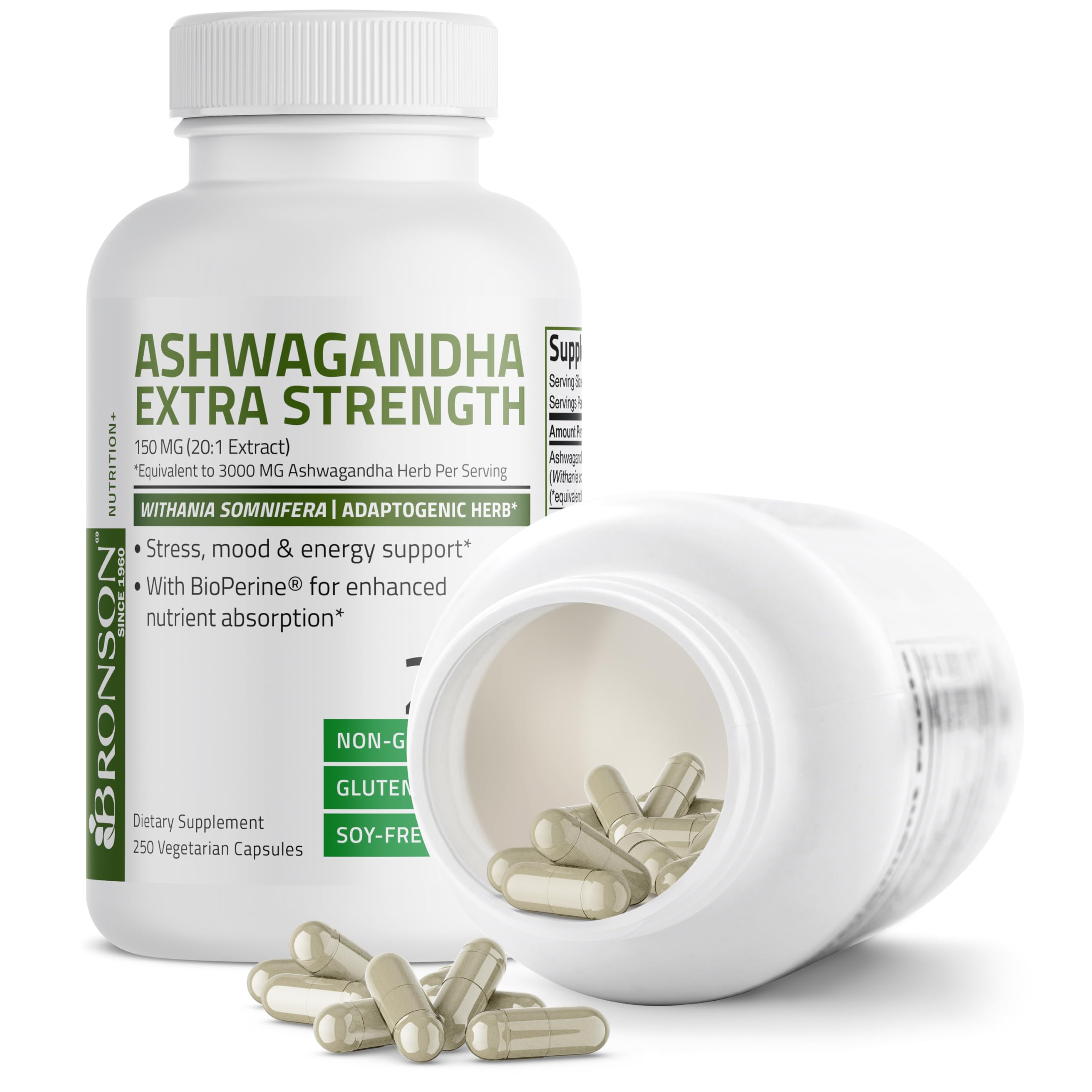 Bronson Ashwagandha Extra Strength 3000 mg Stress & Mood Support with BioPerine Bronson