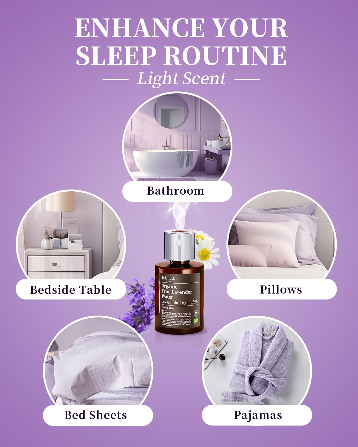 VTS Organic Lavender Water and Roman Chamomile Floral Water with Diffuser, Aromatherapy Air VEDA TINDA SCENT