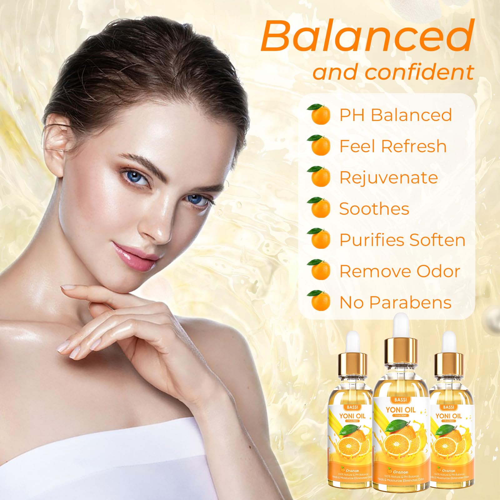 BASSI 2PCS Yoni Oil Organic Feminine Oil Vaginal Moisturizer - Ph Balance for Women - Feminine Deodorant BASSI