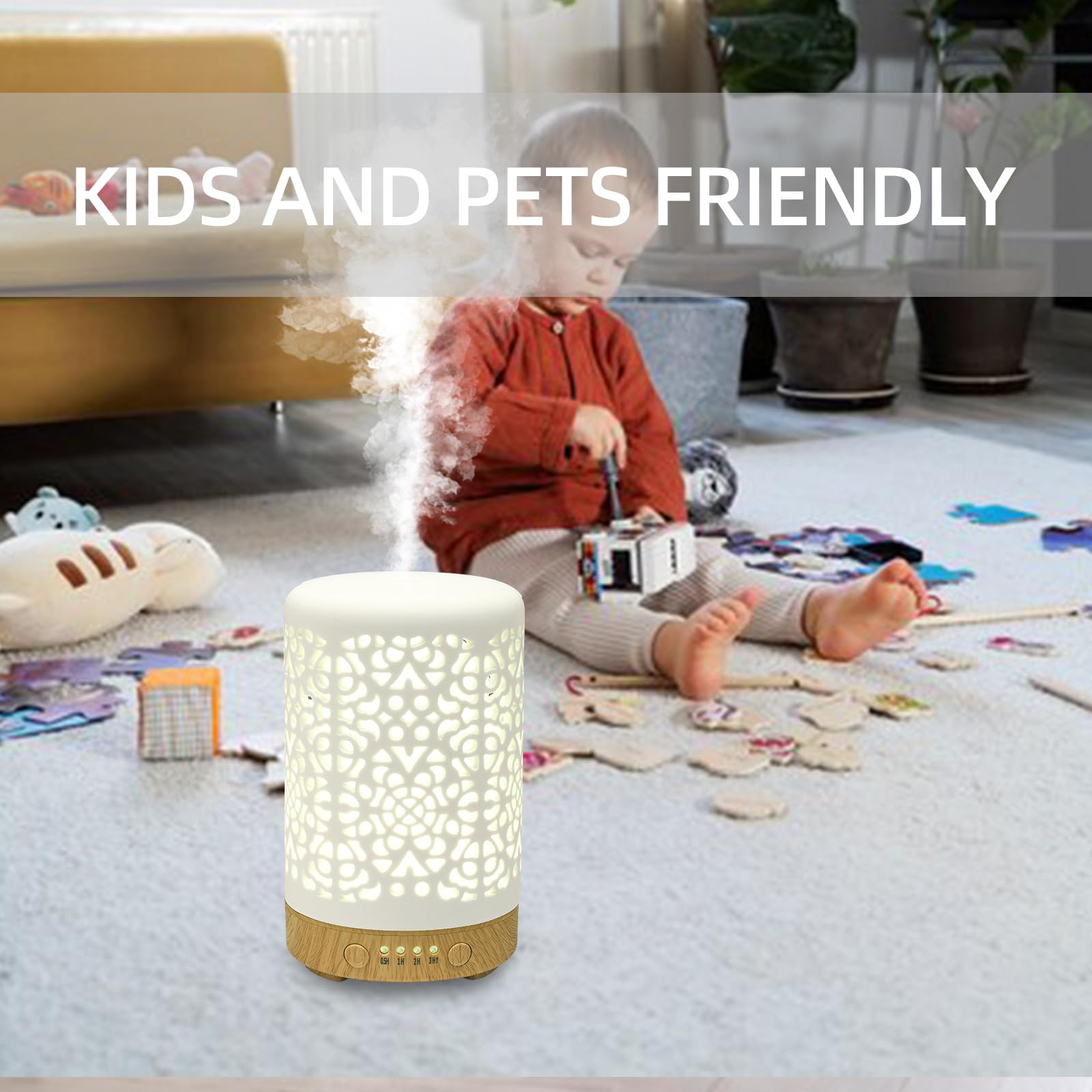 Essential Oil Diffusers, 100ml White Ceramic Diffuser with 7 LED Lights,Ultrasonic Aromatherapy homnas