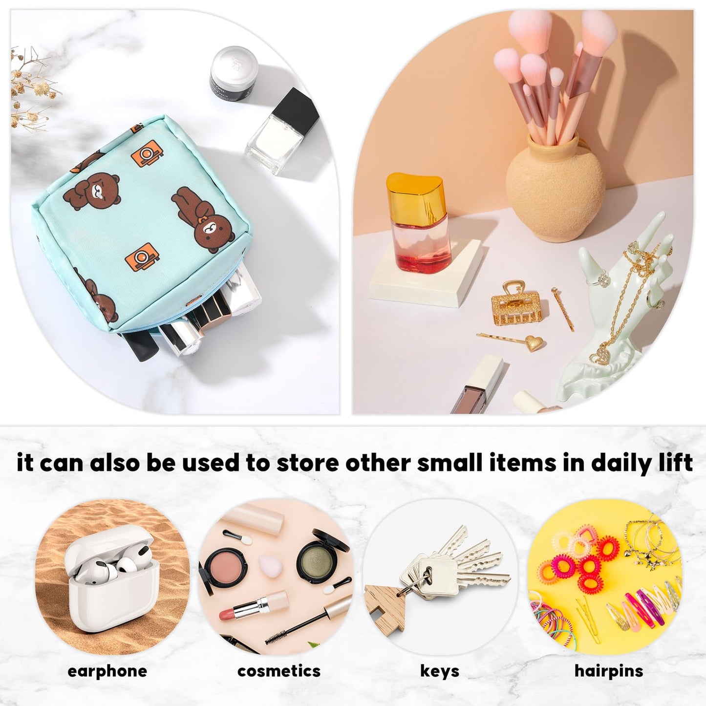 4Pcs Period Bag, Sanitary Pad Storage Bag Samll Period Pouch for Purse Cute Menstrual Period Bag