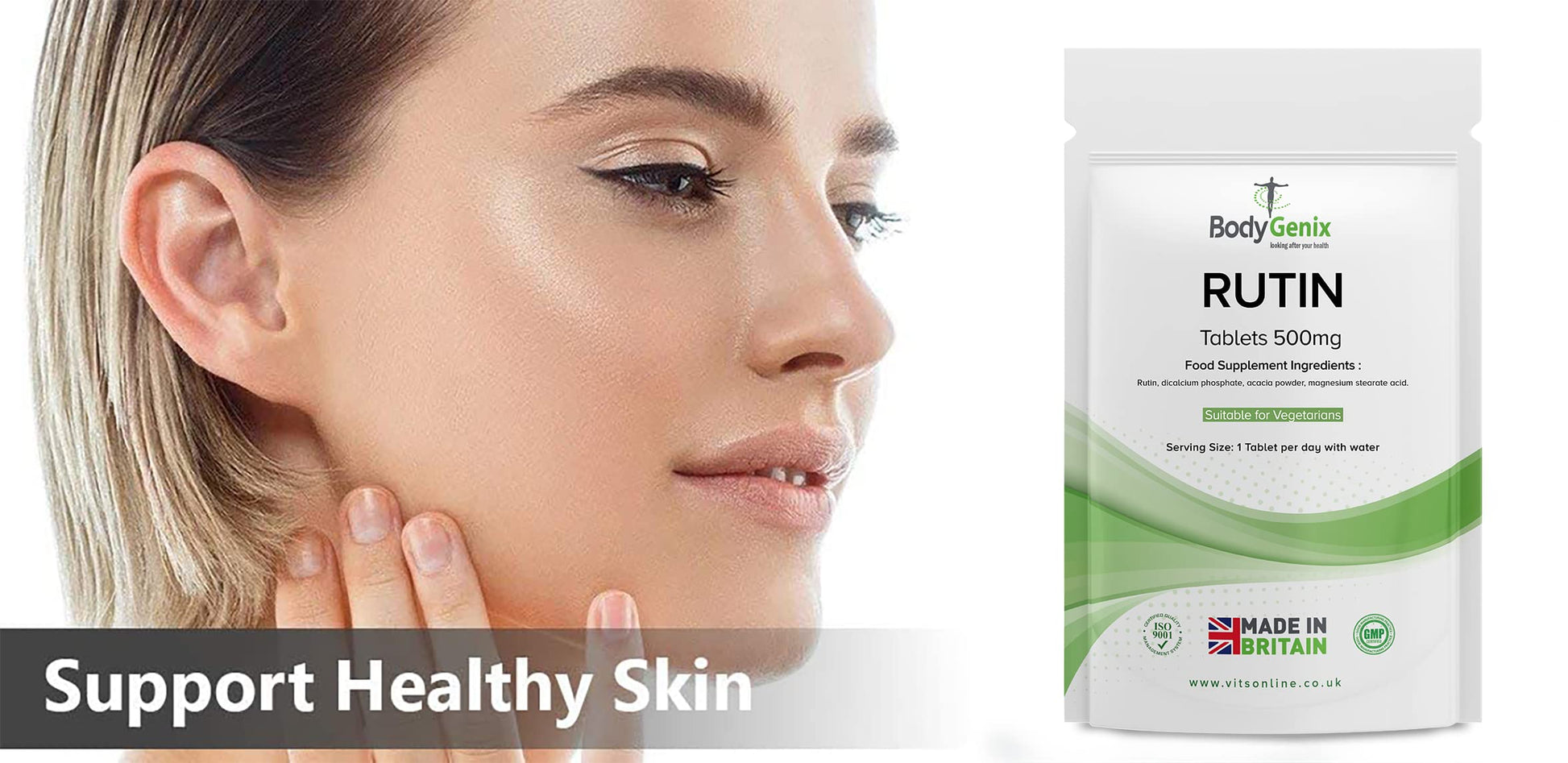 Bodygenix Rutin 500mg Tablets CAPILLARIES, VARICOSE Veins, Hemorrhoids Veg Friendly Bodygenix