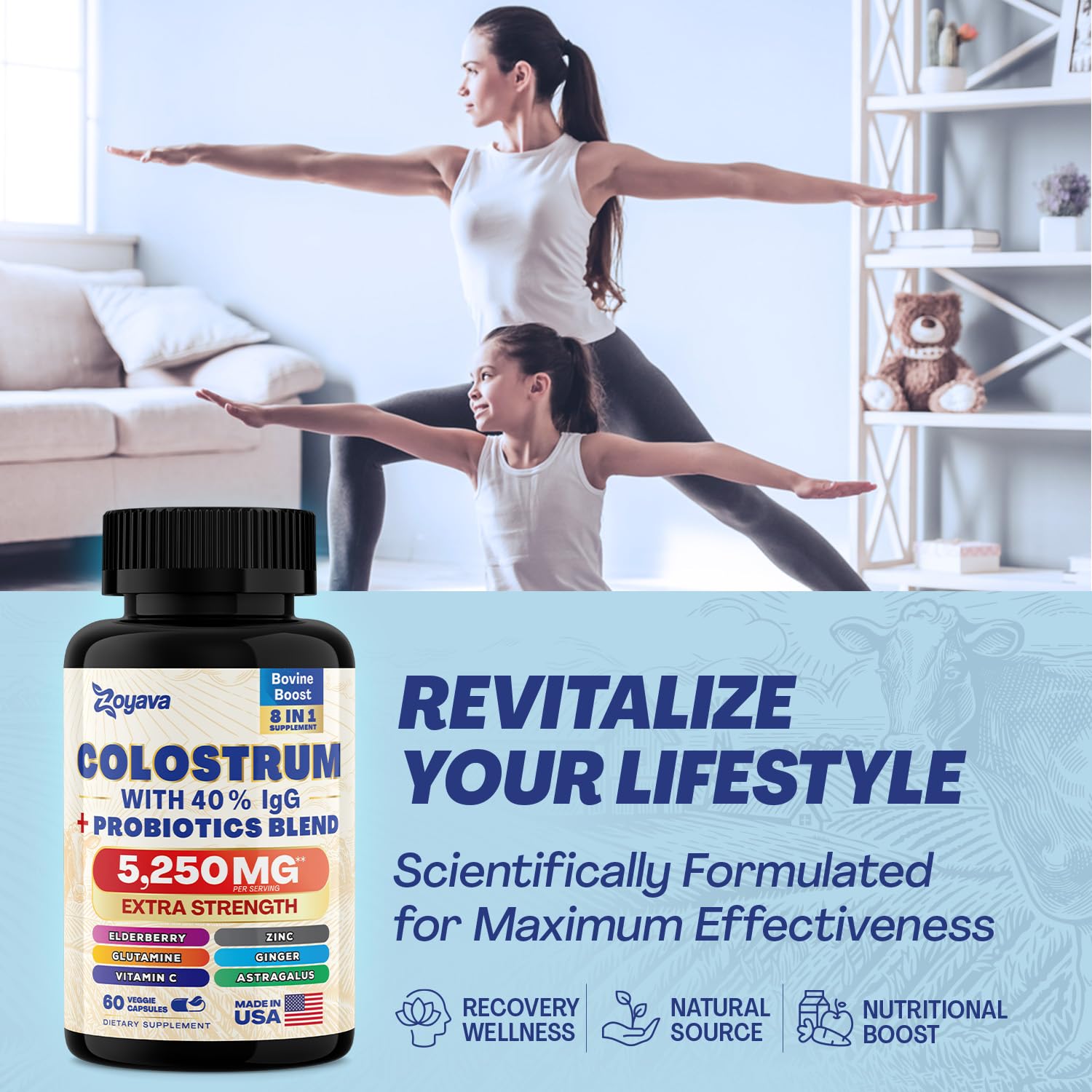 Bovine Colostrum Supplement Capsules 5250 MG, Grass Fed Cow Colostrum Zoyava