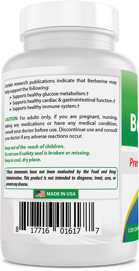Best Naturals Berberine 500mg 120 Capsules - Supports Immune Function, Cardiovascular