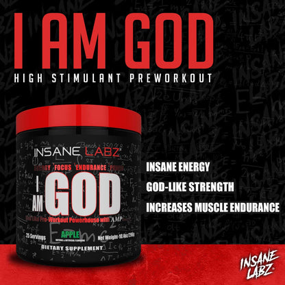 Insane Labz I am God Pre Workout, High Stim Pre Workout Powder Loaded with Creatine