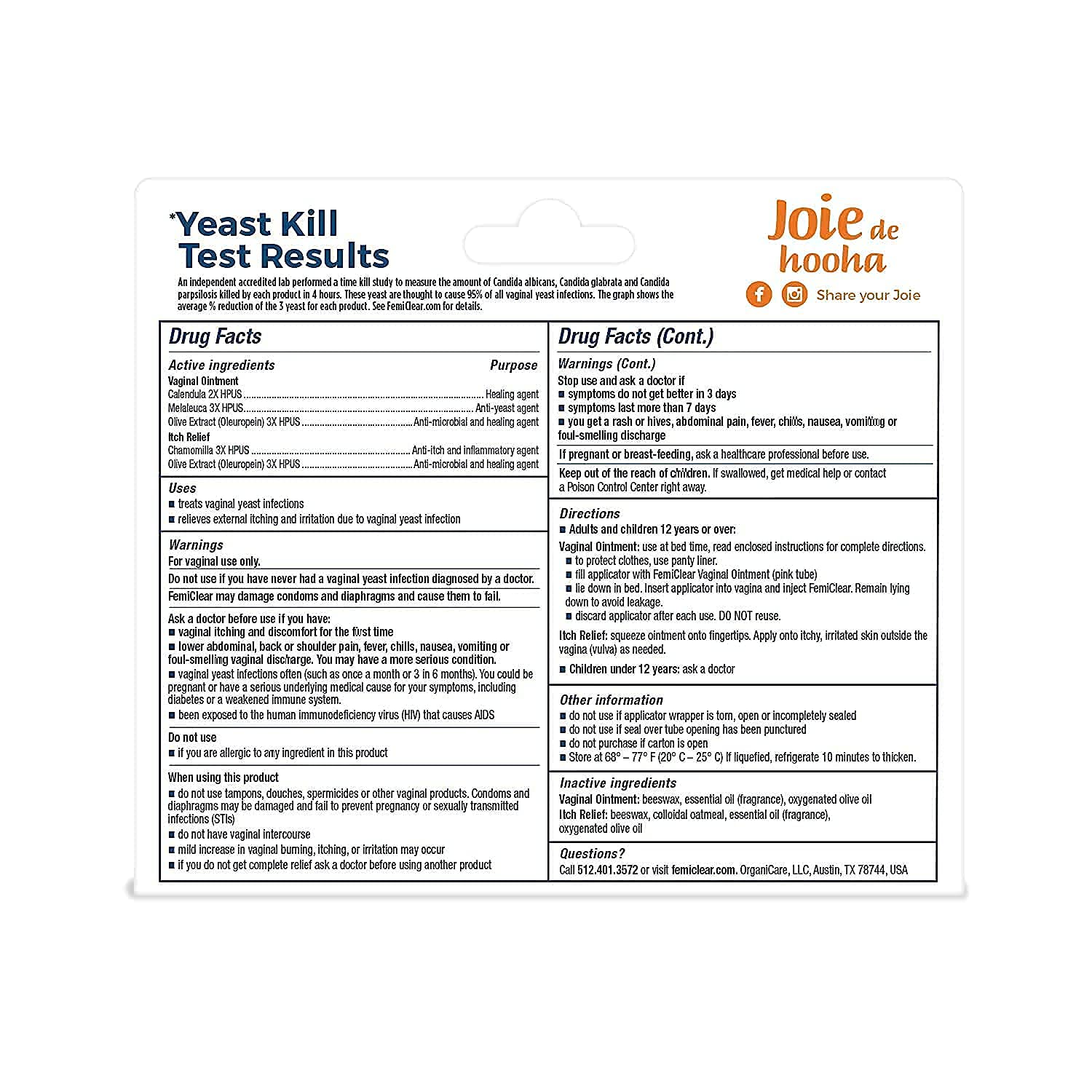 FemiClear 1-Day Yeast Infection Treatment & Vaginal Itch Relief Ointment - Fast Relief Bundle (Pack of 2) FemiClear