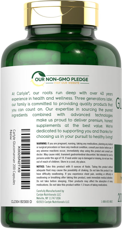 Carlyle Glucomannan Capsules | 200 Count | Soluble Fiber Pills | Non-GMO