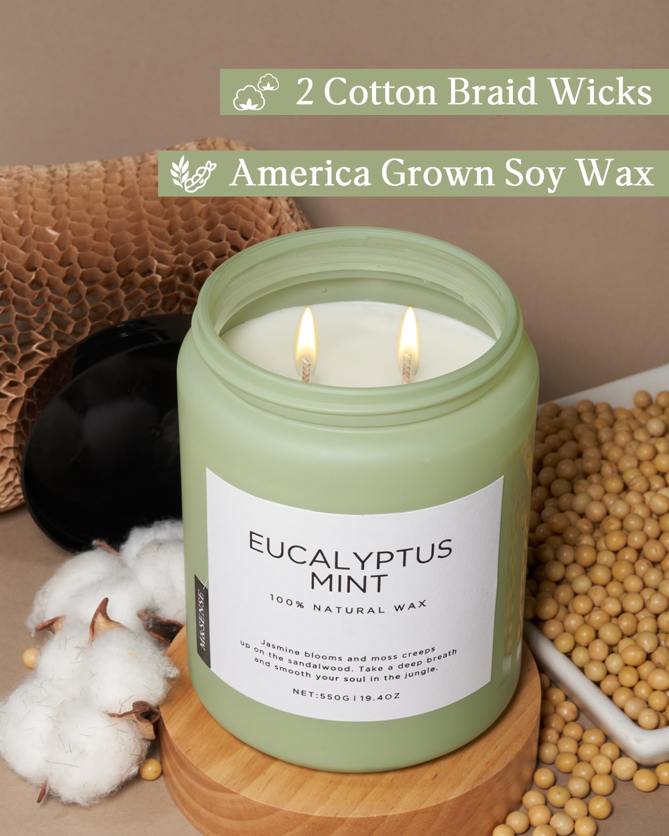 M&SENSE Eucalyptus Mint Candles for Home Scented, 19.4oz 110 Hours Burn Soy Aromatherapy