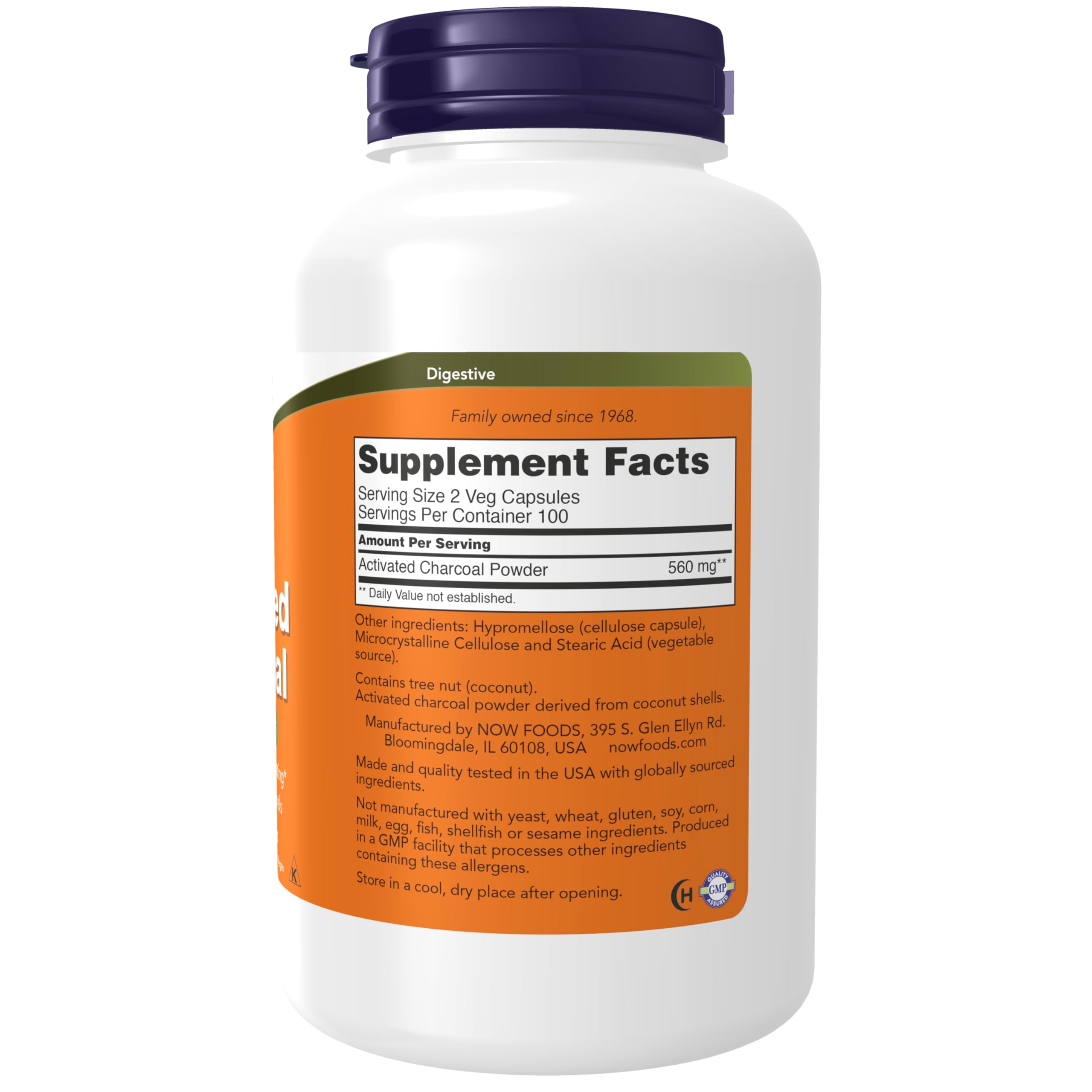 NOW Supplements, Activated Charcoal Made from Coconut Shells, Non-GMO Project Verified NOW