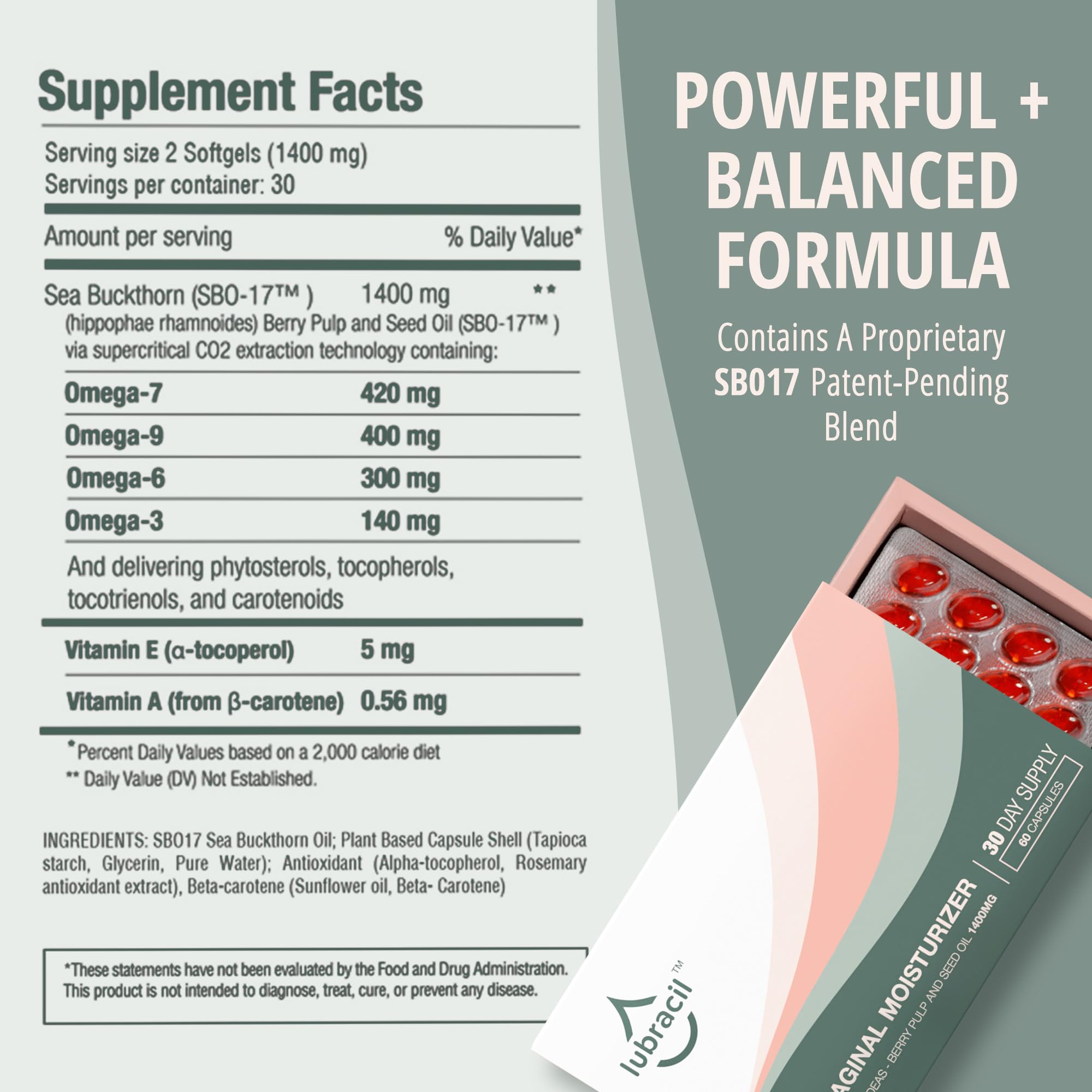 Lubracil – Moisturizer, Feminine Products for Dryness Ease with Sea Buckthorn, Omega 6, 7, & 9 Lubracil