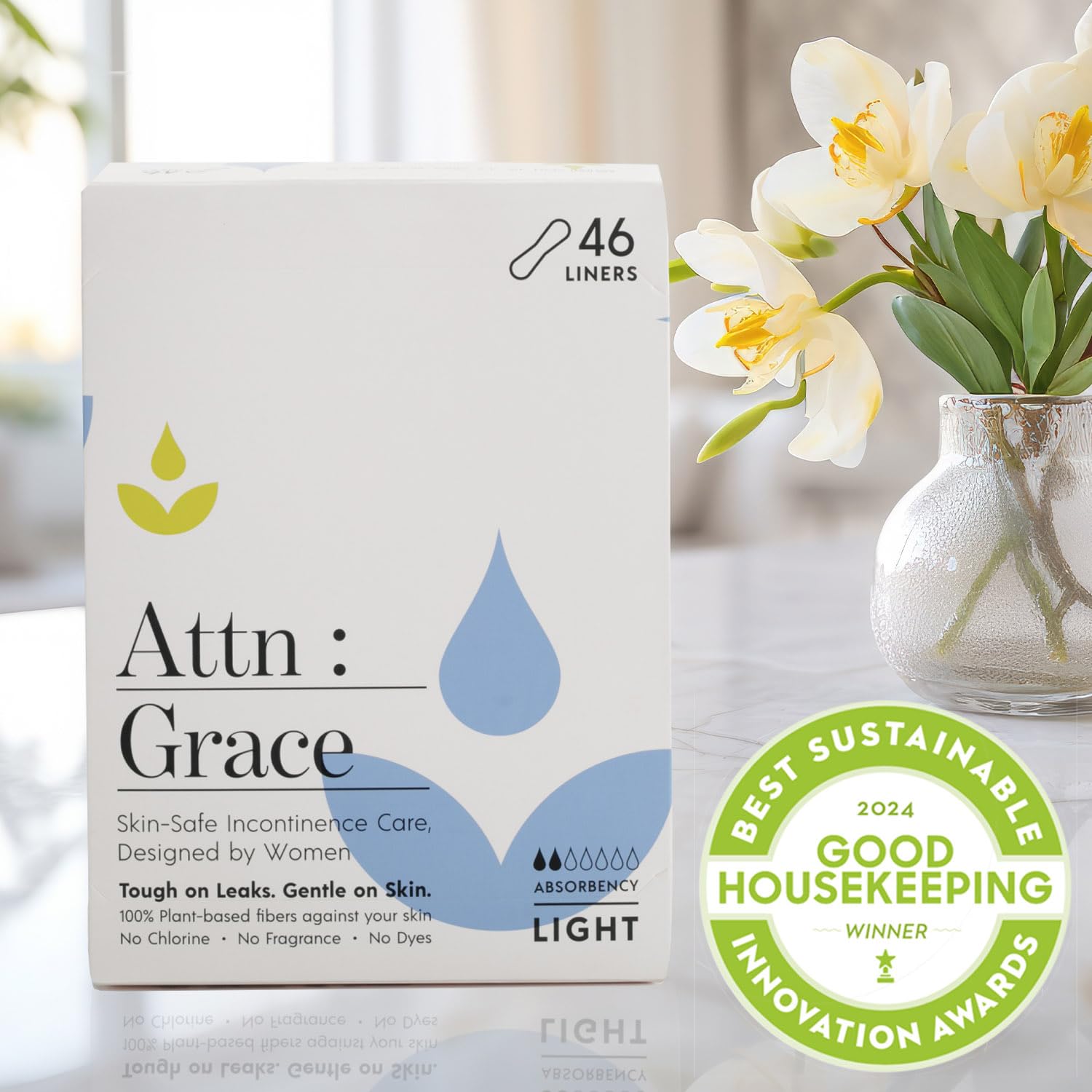 Attn: Grace Panty Liners for Women - 46 Liners – for Light Urinary Incontinence, Bladder Leakage ATTN : GRACE