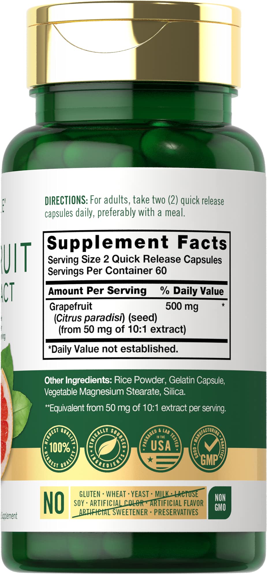 Carlyle Grapefruit Seed Extract | 500 mg 120 Capsules | Maximum Strength | Non-GMO