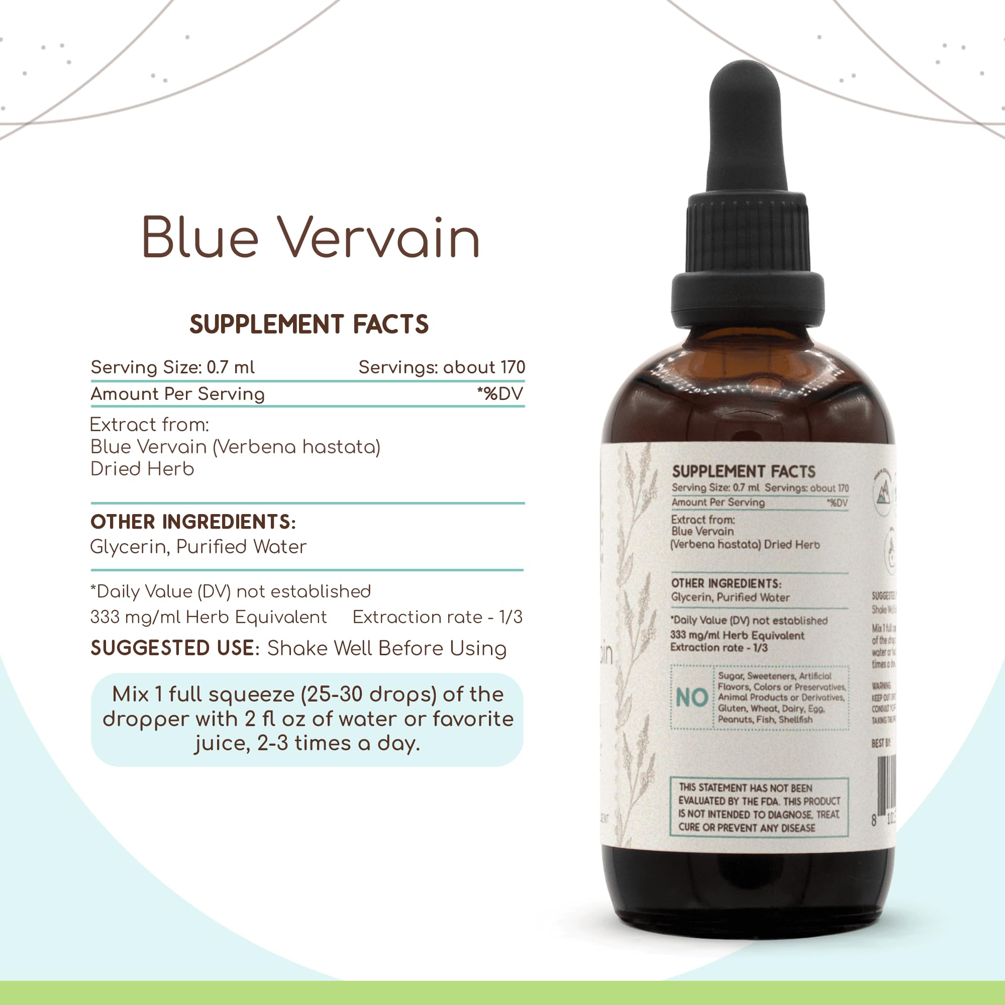 Blue Vervain B120 Alcohol-Free Herbal Extract Tincture, Concentrated Liquid Drops Natural Blue Vervain HerbEra