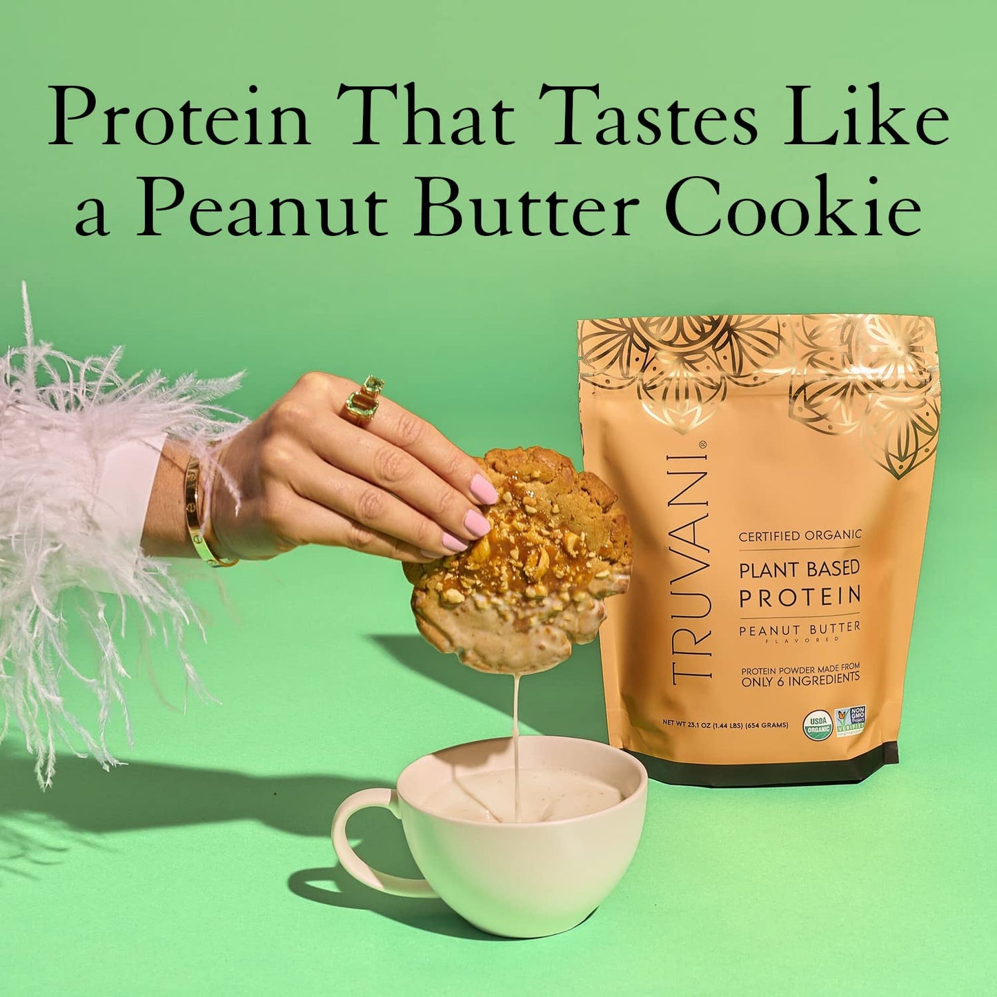 Truvani Organic Vegan Protein Powder Peanut Butter - 20g of Plant Based Protein, Powder
