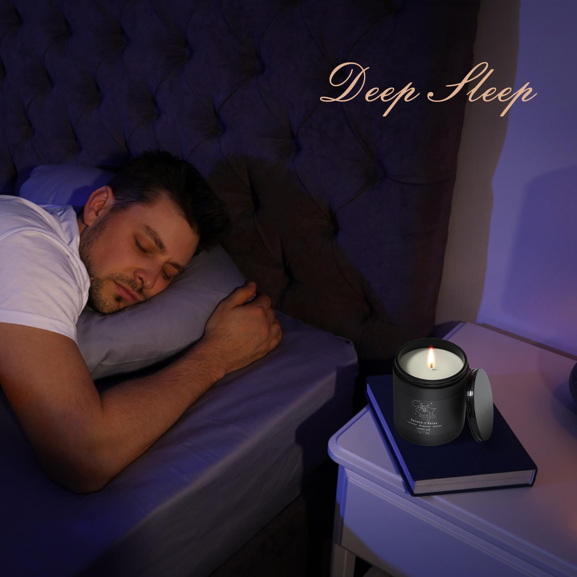 TRINIDa Large Sleep Scented Candles, Black Jar Natural Soy Candles for Home Scented, Candle Gift TRINIDa