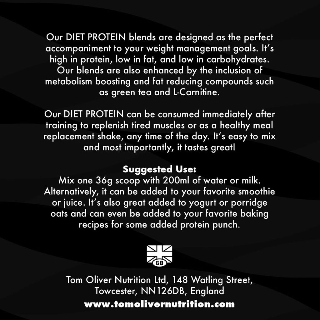 Tom Oliver Nutrition The Diet Protein - Diet Whey Protein Powder 907g - Weight Control Shake for Men & Women