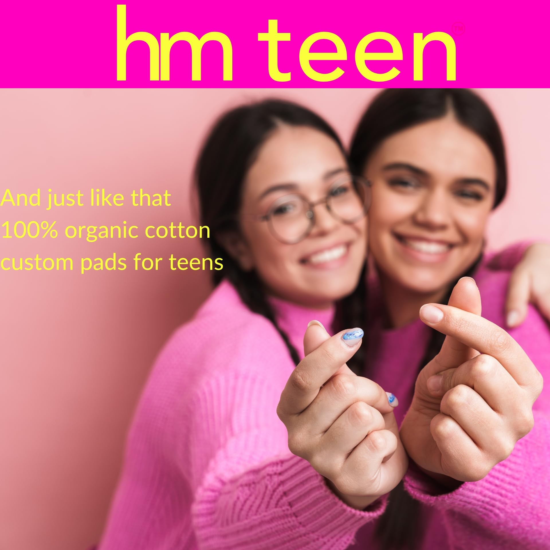 HM Teen | Pads for Teens | 100% Organic Cotton Pad Topsheet | Non Toxic Teen Pads with Wings HM Teen