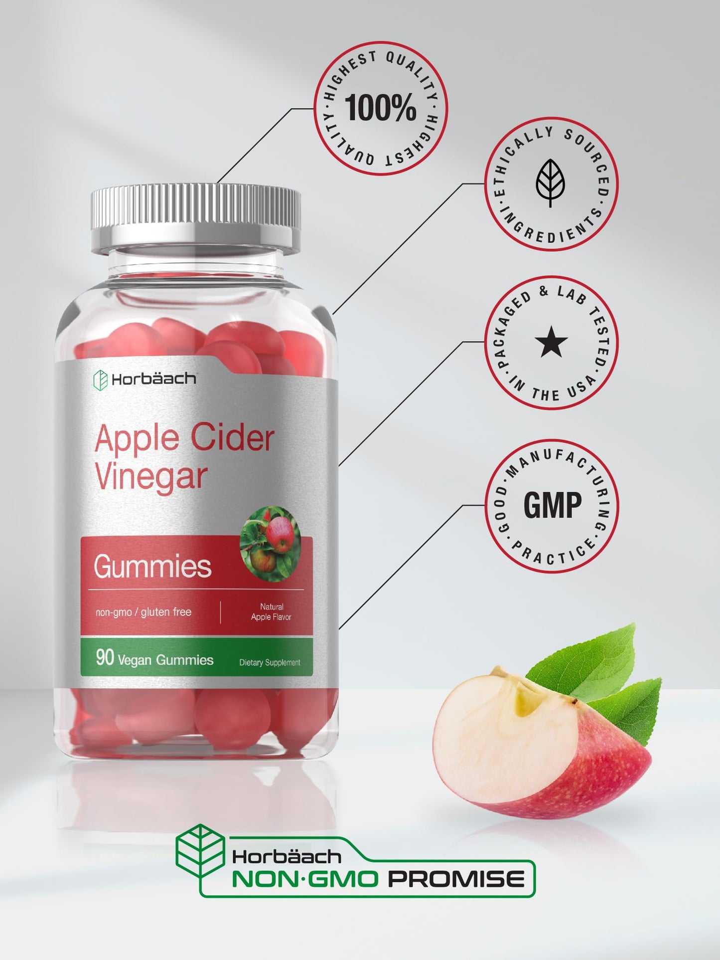 Vegan Apple Cider Vinegar Gummies | 90 Count | ACV Supplement | Natural Apple Flavor