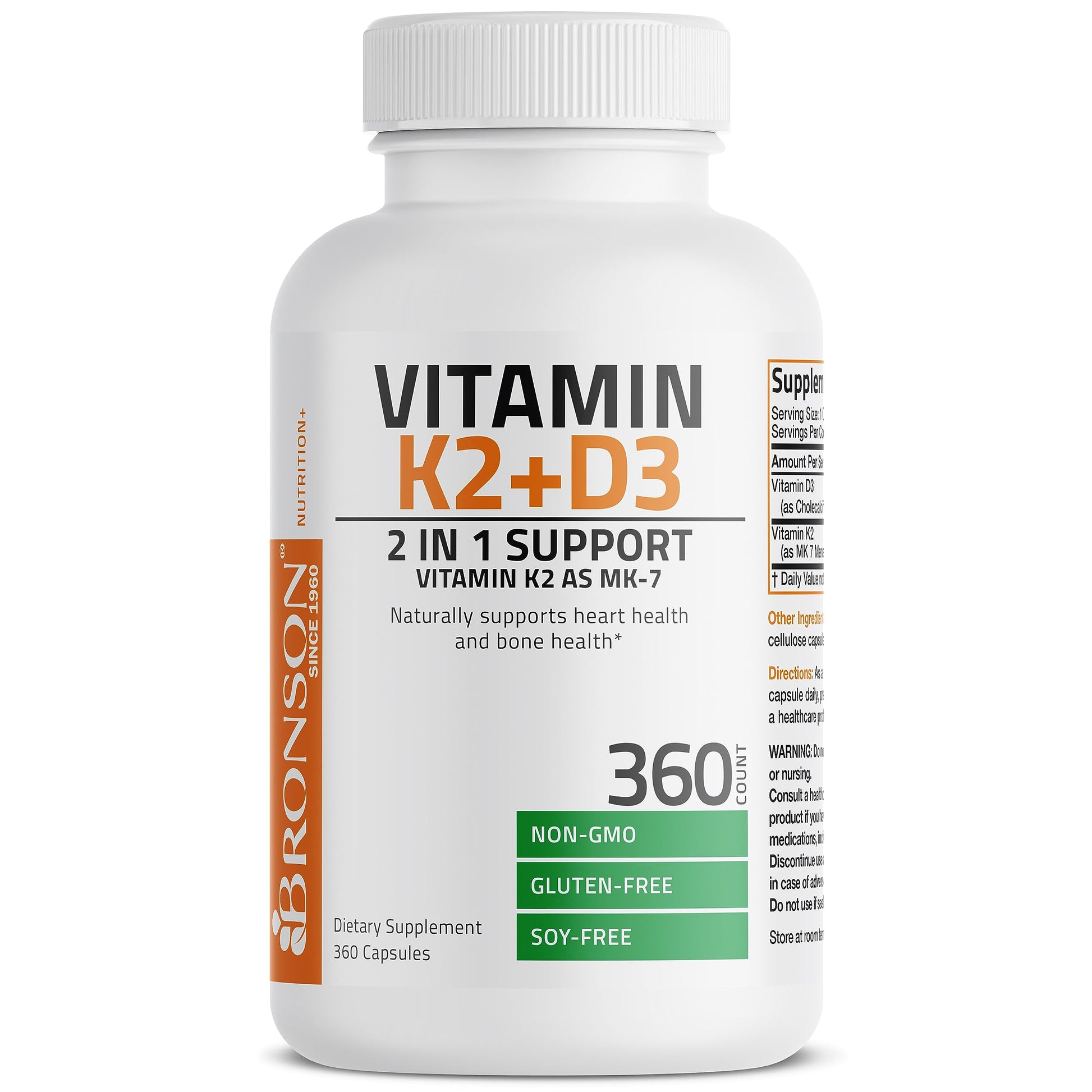 Bronson Vitamin K2 (MK7) with D3 Supplement Non-GMO Formula 5000 IU Vitamin D3 Bronson