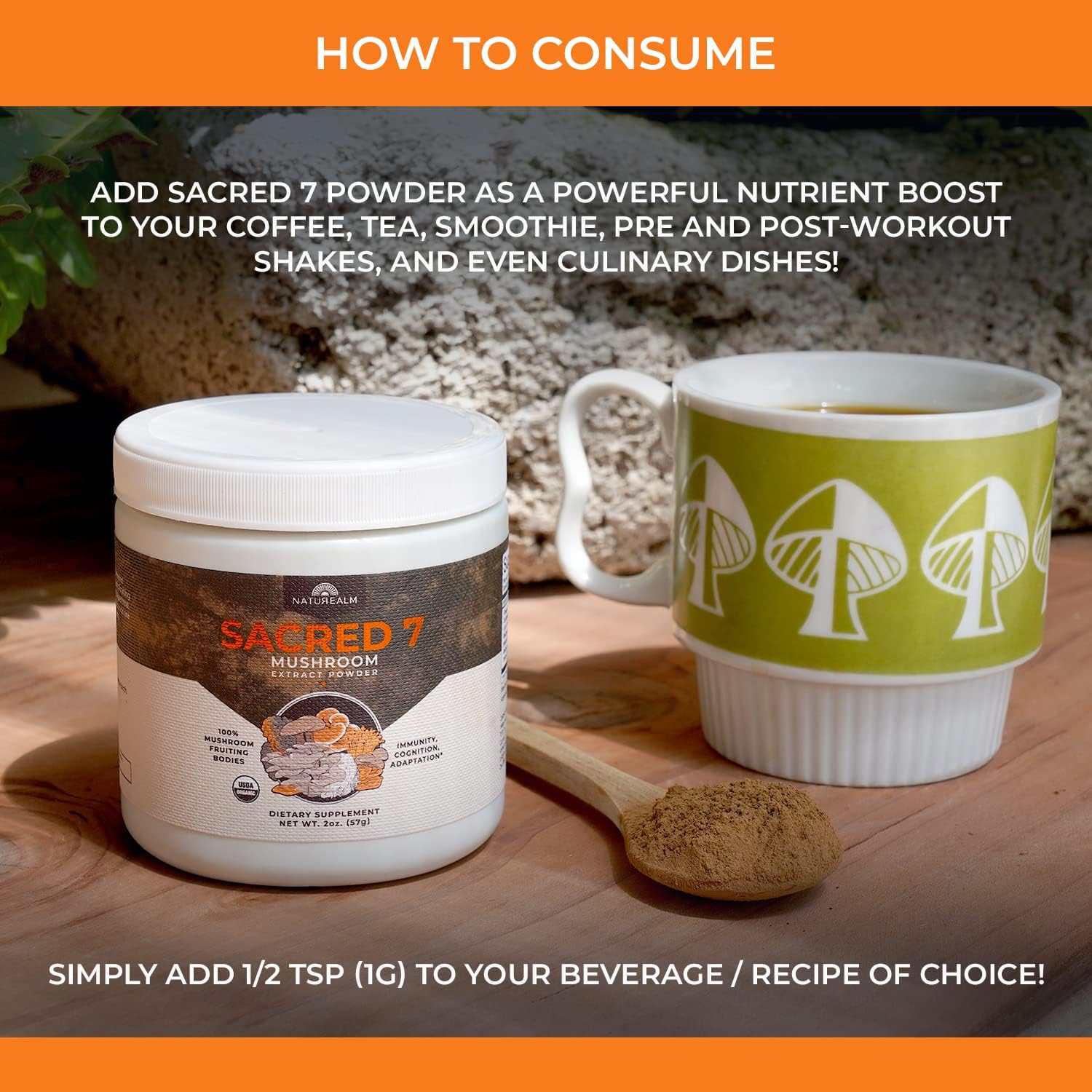 Naturealm Sacred 7 Mushroom Extract Powder - USDA Organic - Lion's Mane, Reishi Naturealm