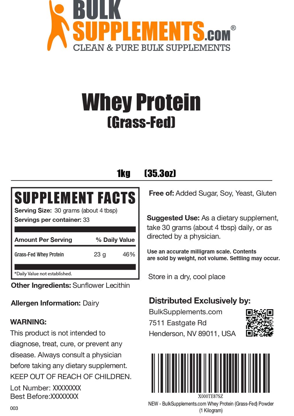 BULKSUPPLEMENTS.COM Grass Fed Whey Protein Powder - Pure Protein Powder BULKSUPPLEMENTS.COM
