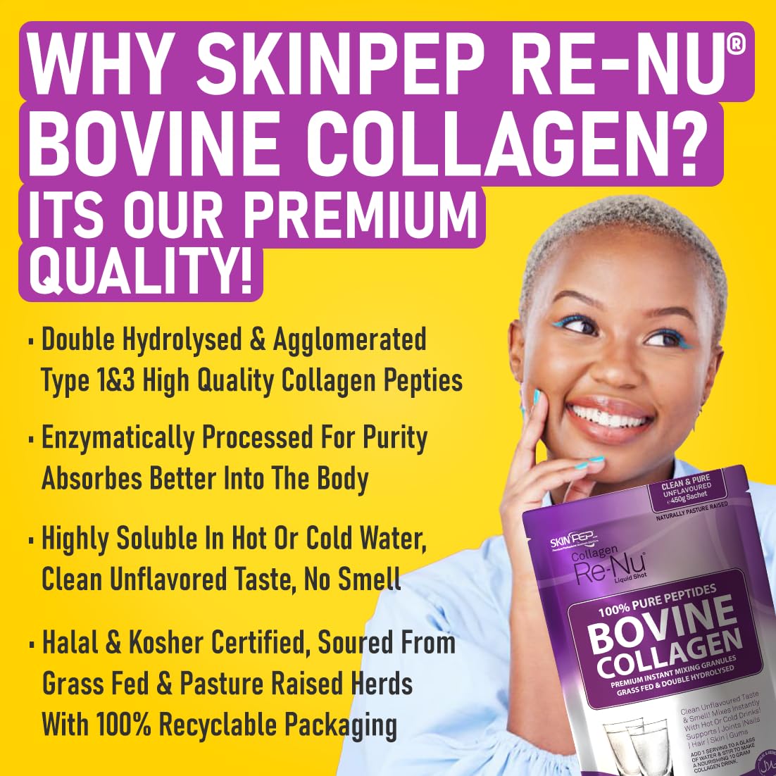 Collagen Powder, Ultra Premium Hydrolysed Bovine Collagen Peptides by SkinPep Skin Pep