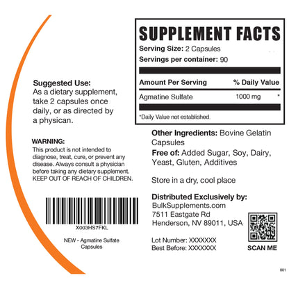 BULKSUPPLEMENTS.COM Agmatine Sulfate Capsules - Supplement for Nitric Oxide