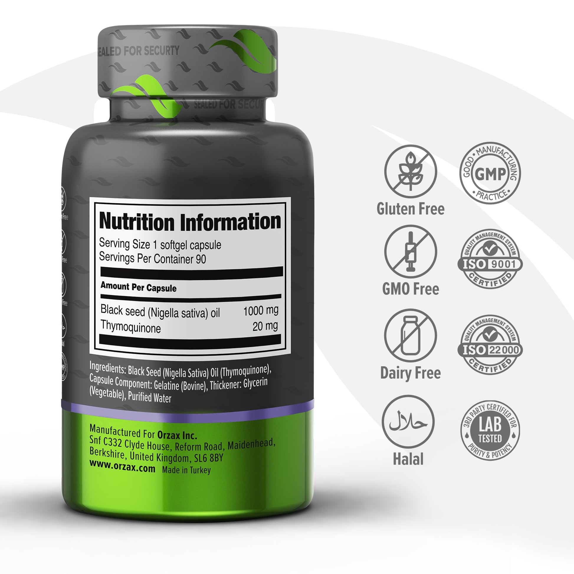 ORZAX Black Seed Oil Organic Cold Pressed Capsules with 2% Thymoquinone ORZAX