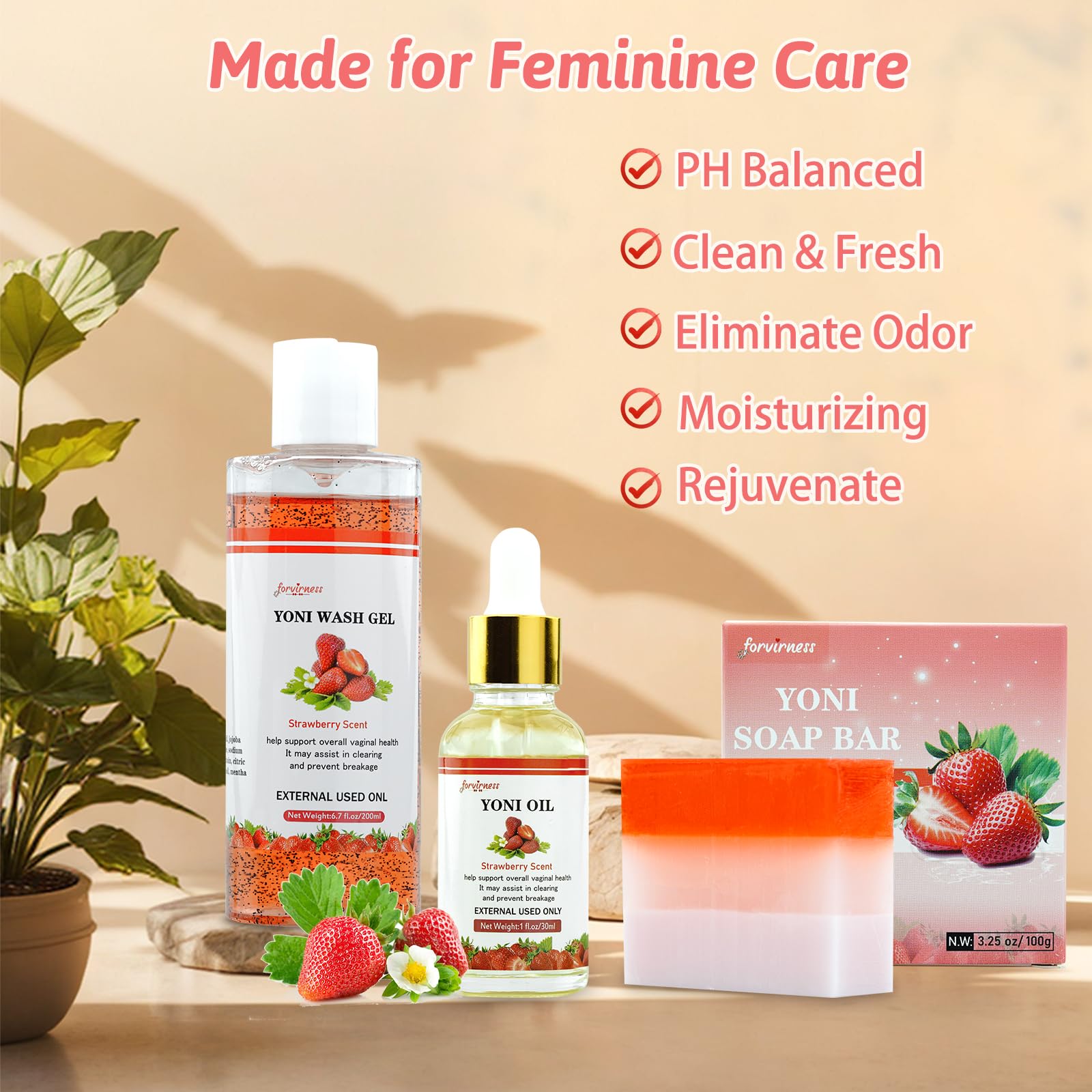 Yoni Wash Yoni Oil Yoni Bar Soap for Women PH Balance, Strawberry Body Oil, Feminine Wash forvirness