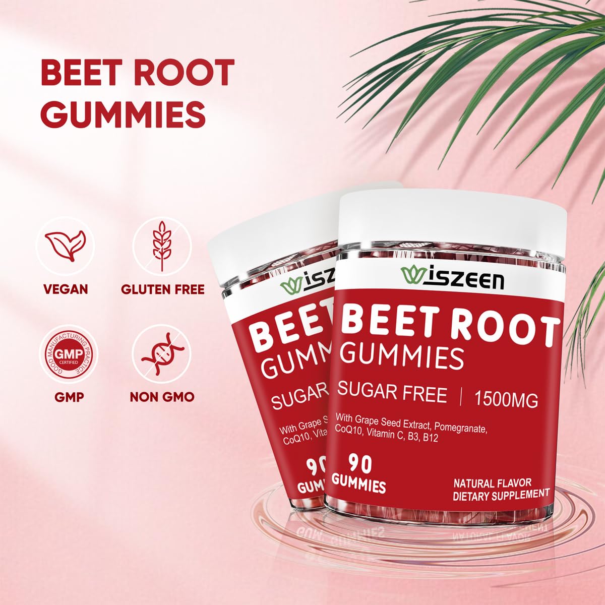Wiszeen Beet Root Gummies - 60 Servings - Beets Gummies Beet Chews Nitric Oxide
