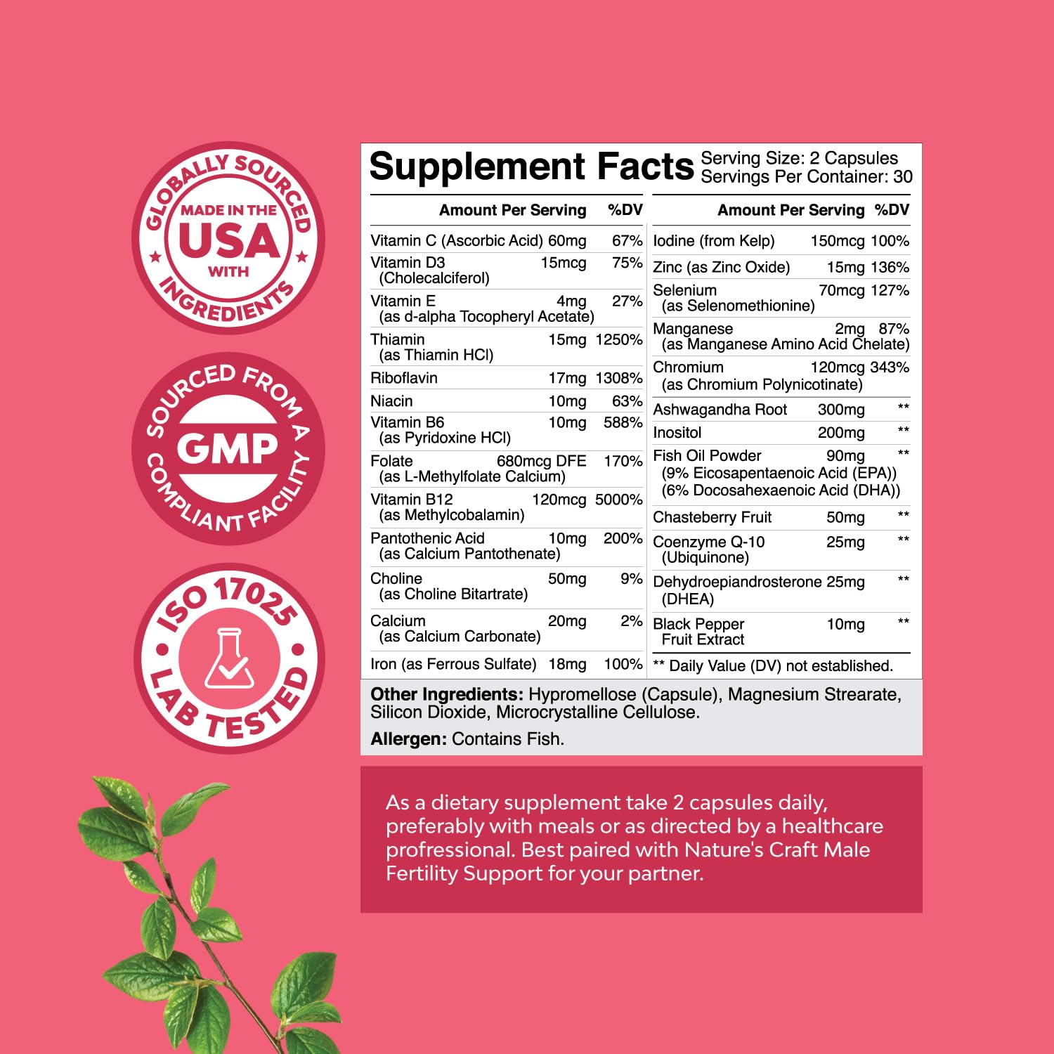 Fertility Supplement for Women with Prenatal Multivitamins - Female Fertility Support Natures Craft