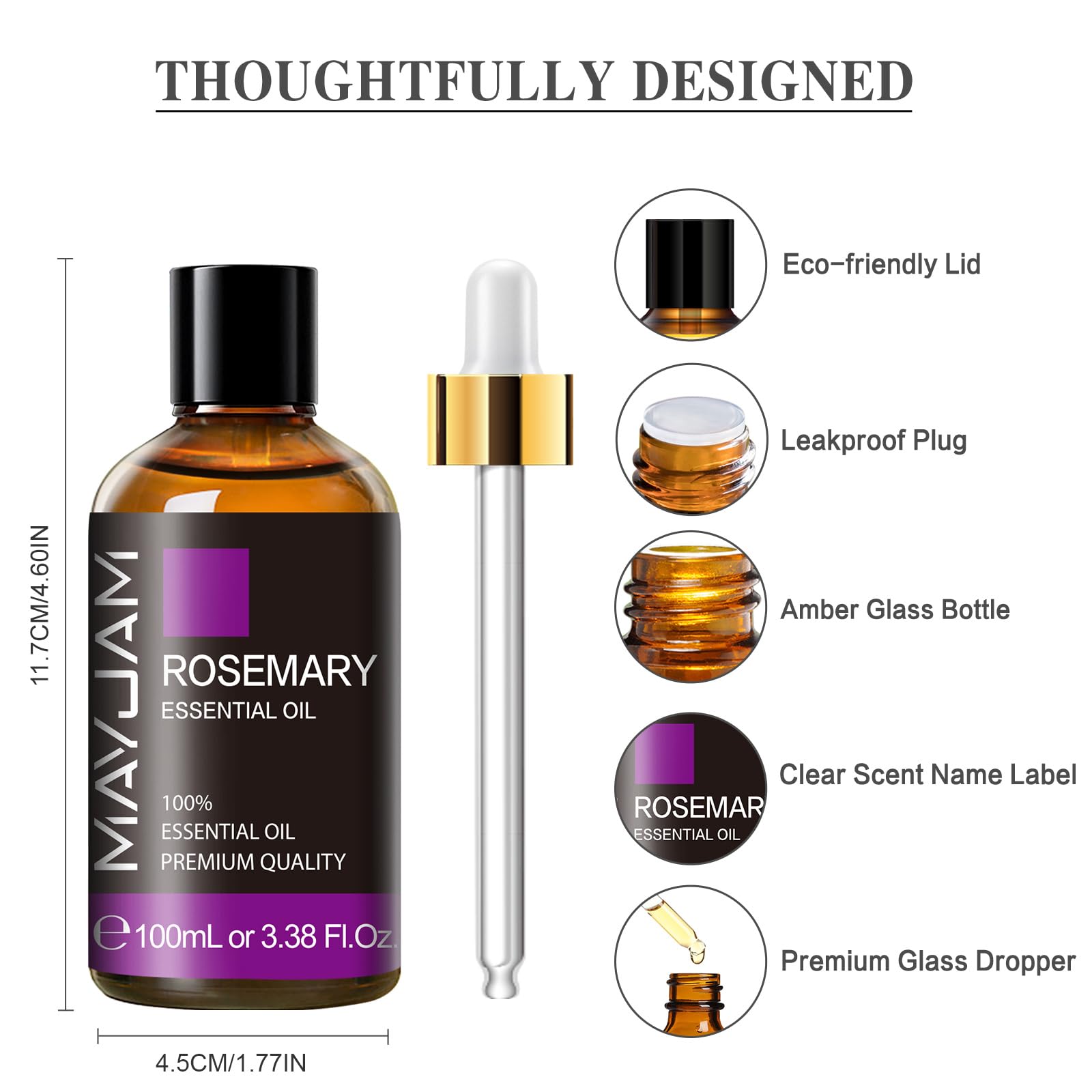 MAYJAM Essential Oil, Rosemary Oil 3.38FL.OZ - Rosemary Essential Oils for Diffusers for Home MAYJAM