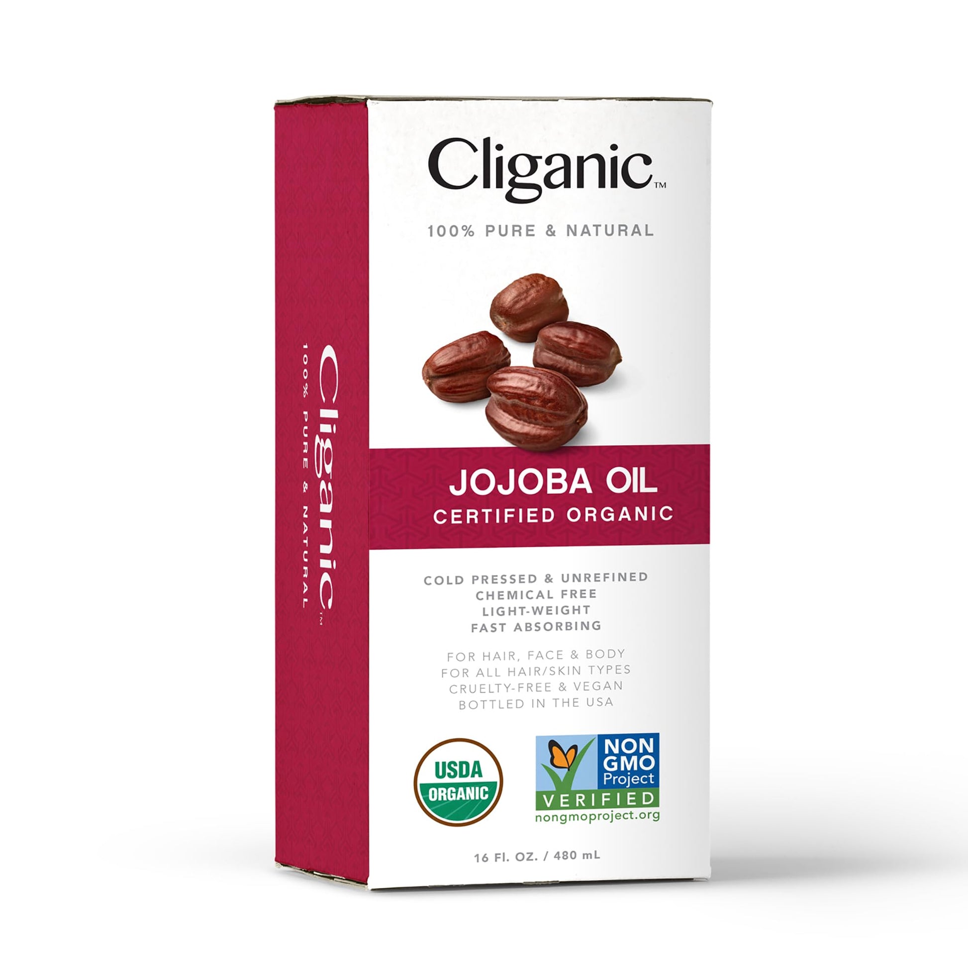 Cliganic USDA Organic Jojoba Oil 16oz with Pump, 100% Pure | Bulk, Moisturizing Oil Cliganic