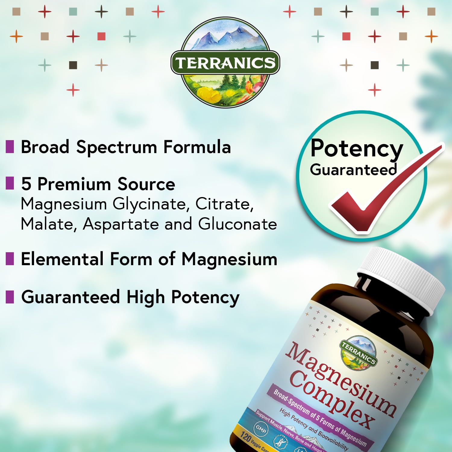 Terranics Magnesium Complex, Total 240 Capsules, Max Absorption, Glycinate, Citrate Terranics