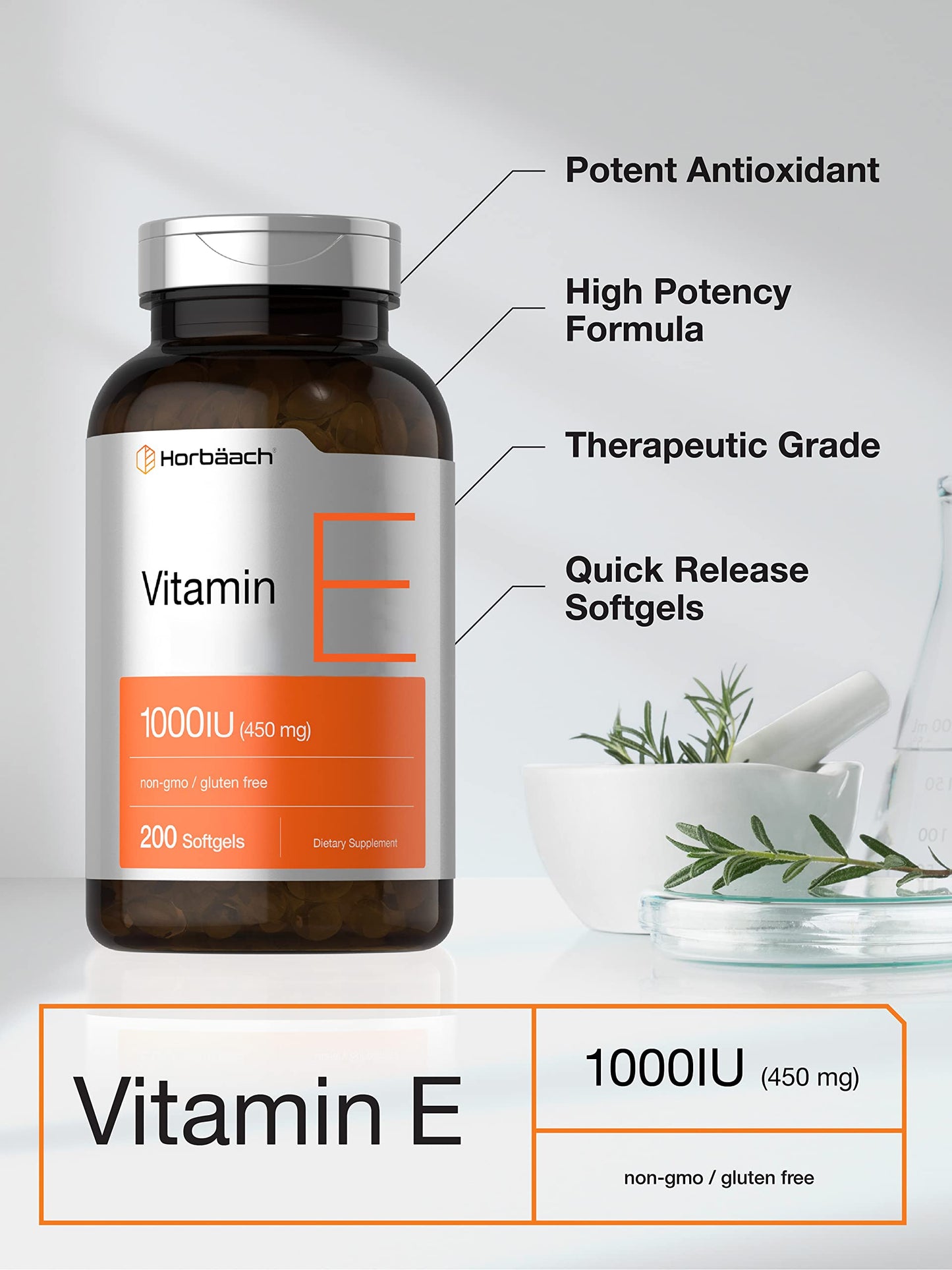 Vitamin E 1000 IU Softgel Capsules | 200 Count | Non-GMO, Gluten Free, Preservative Free