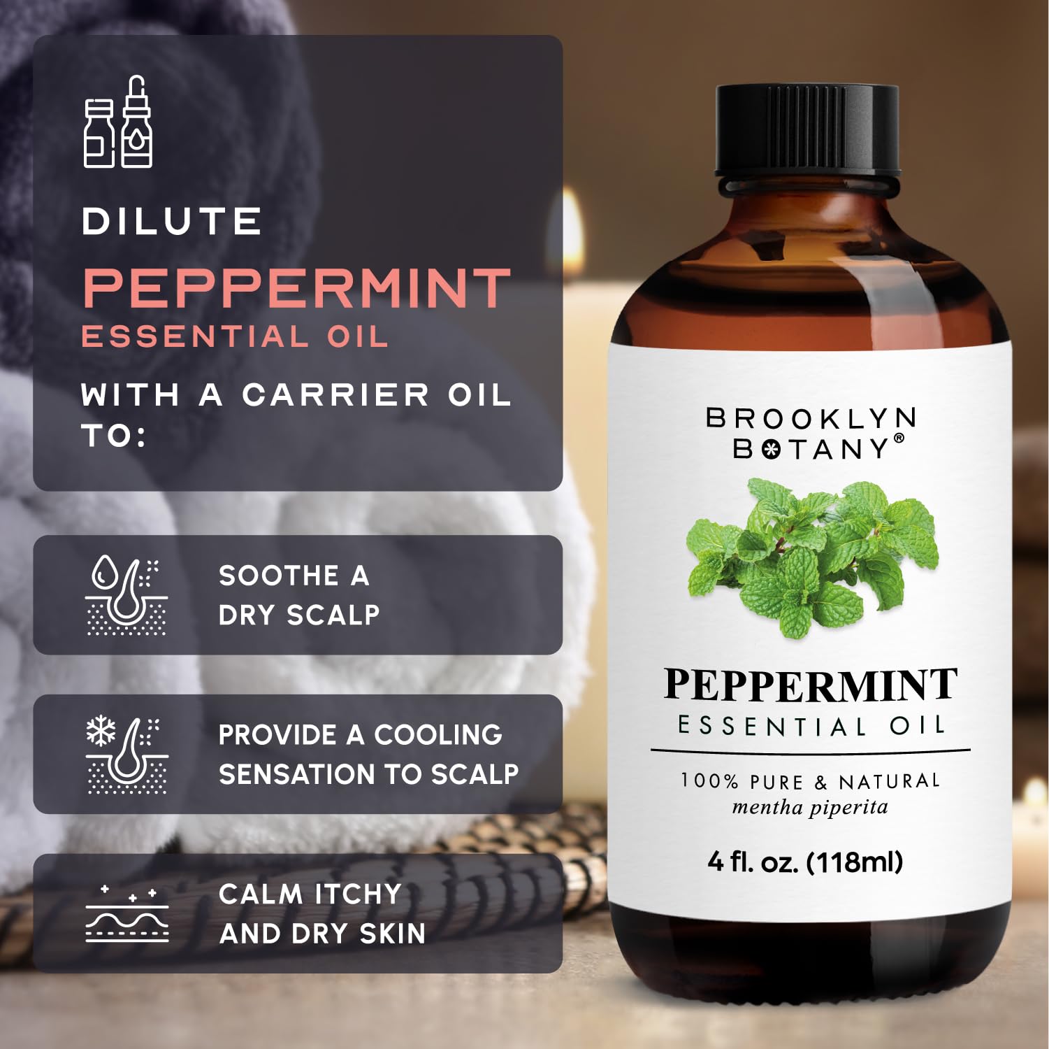 Brooklyn Botany Peppermint Essential Oil - Huge 4 Fl Oz - 100% Pure and Natural - Premium Grade Brooklyn Botany
