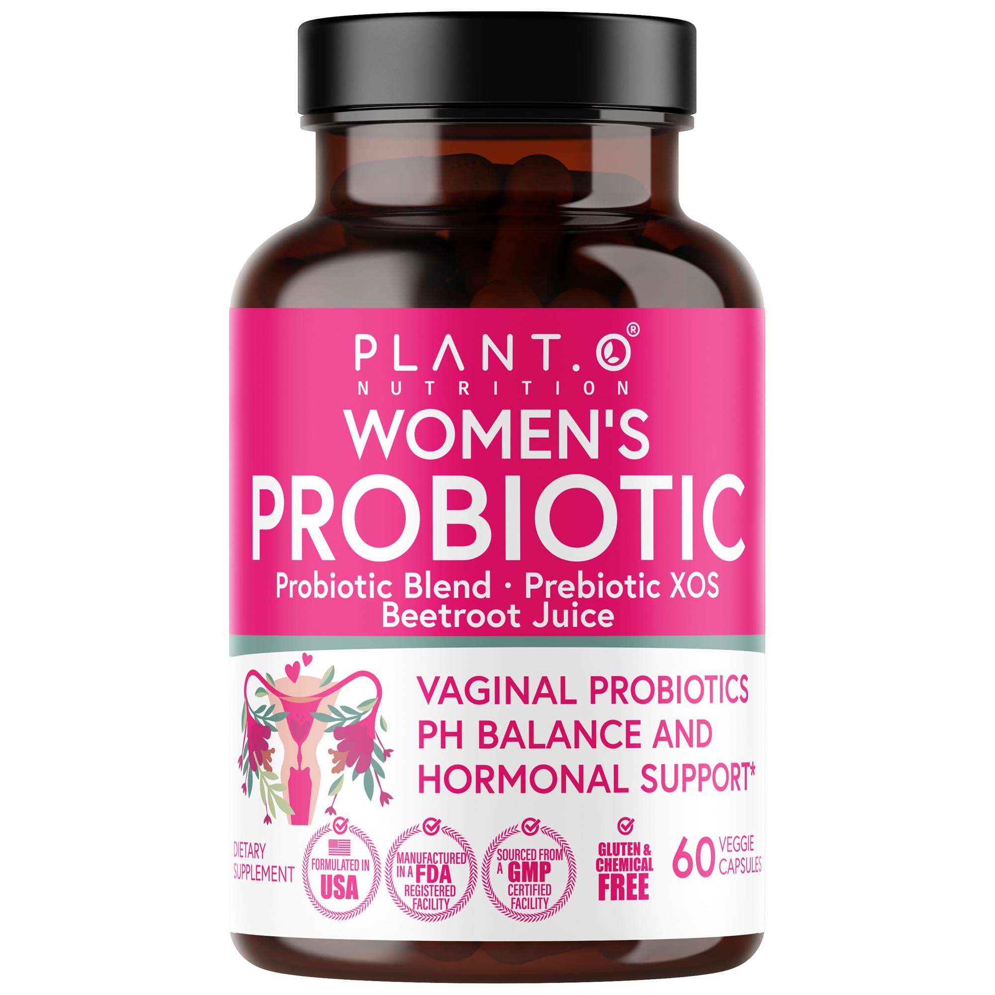 PLANT.O NUTRITION Vaginal Probiotics for Women with 4 Lactobacillus Strains Probiotic & Prebiotic Blend
