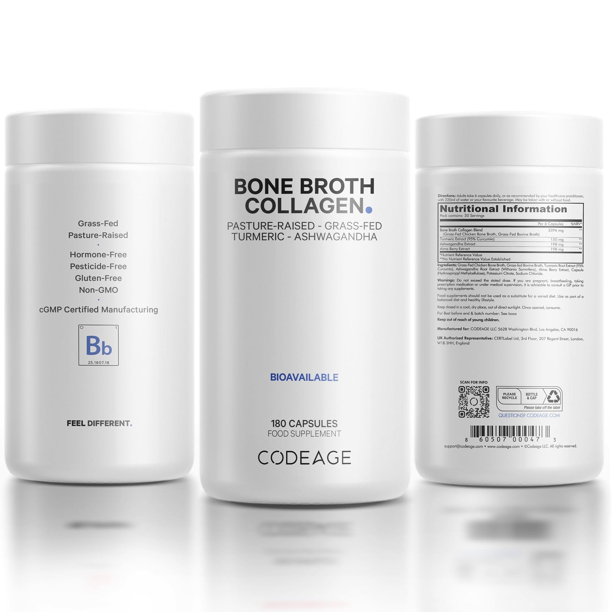 Codeage Bone Broth Collagen Capsules Grass Fed - Pasture Raised Chicken Bone Broth Collagen Codeage